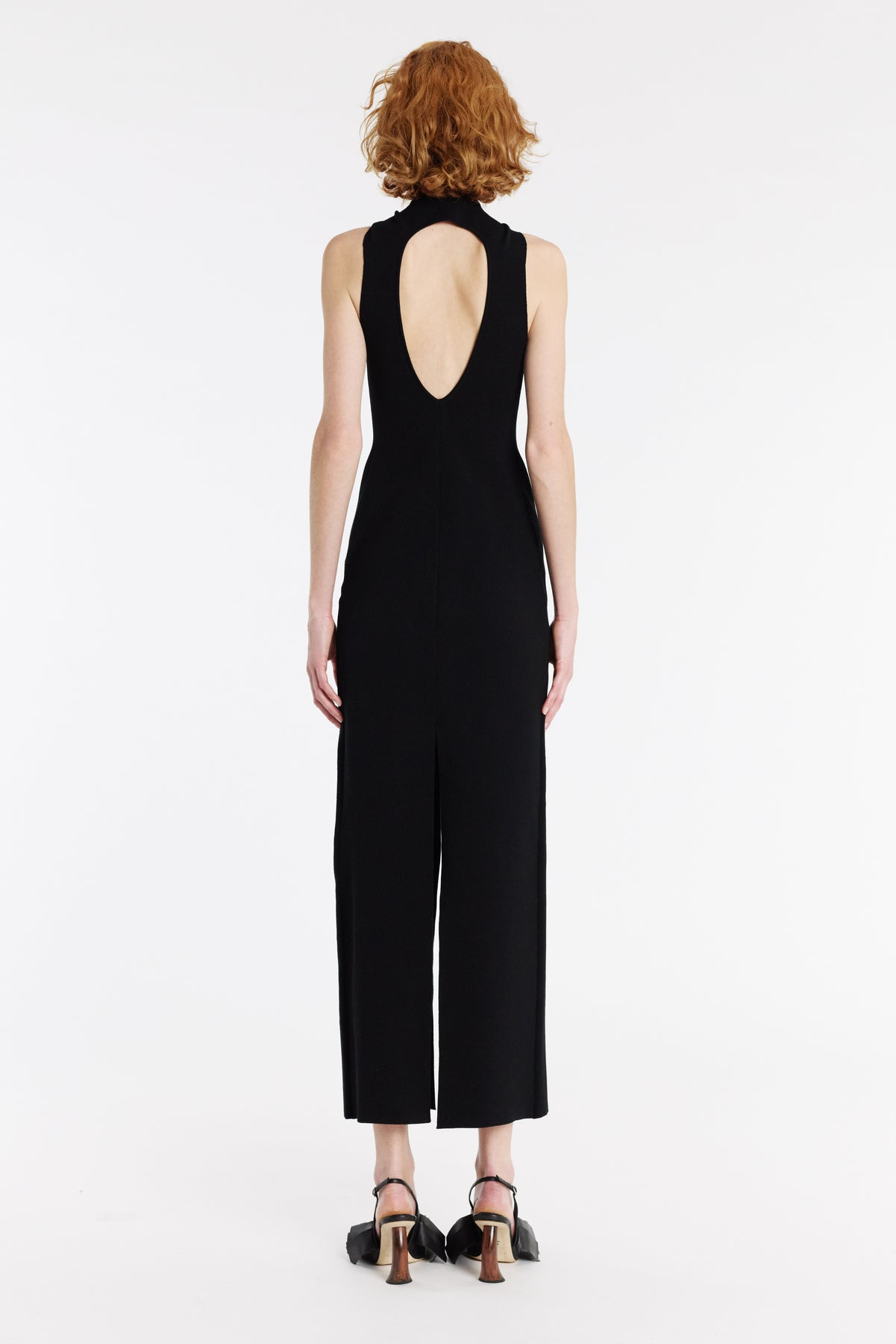 KNIT DRESS WITH NECK TIE BLACK - 2