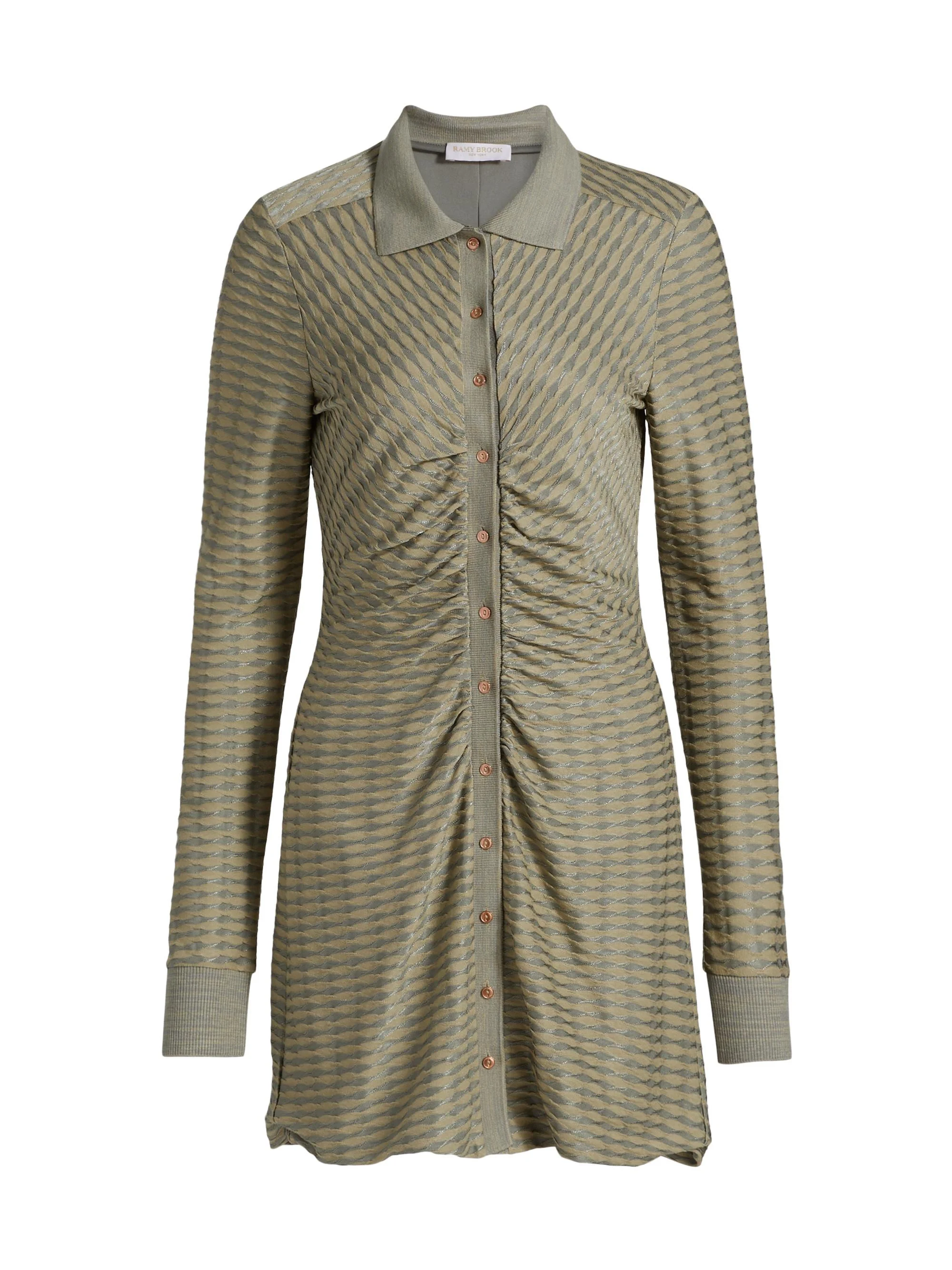 Women's Ivette Textured Stripe Mini-Shirtdress - Olive Green Scallop - 1