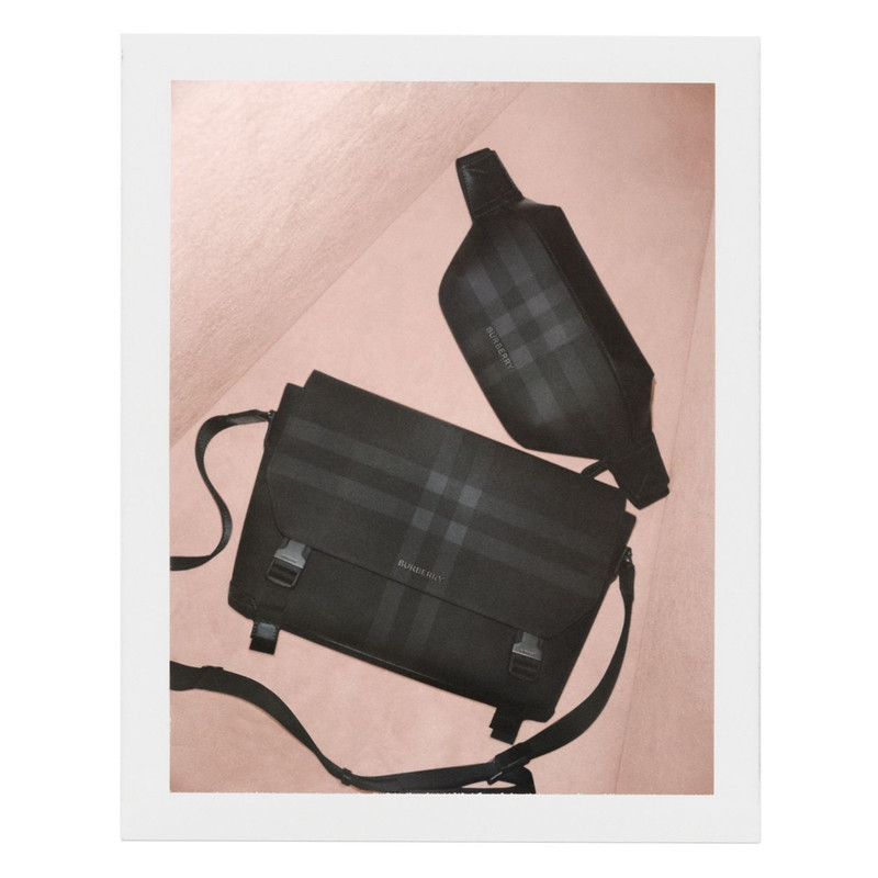 Charcoal Check and Leather Large Messenger Bag 12