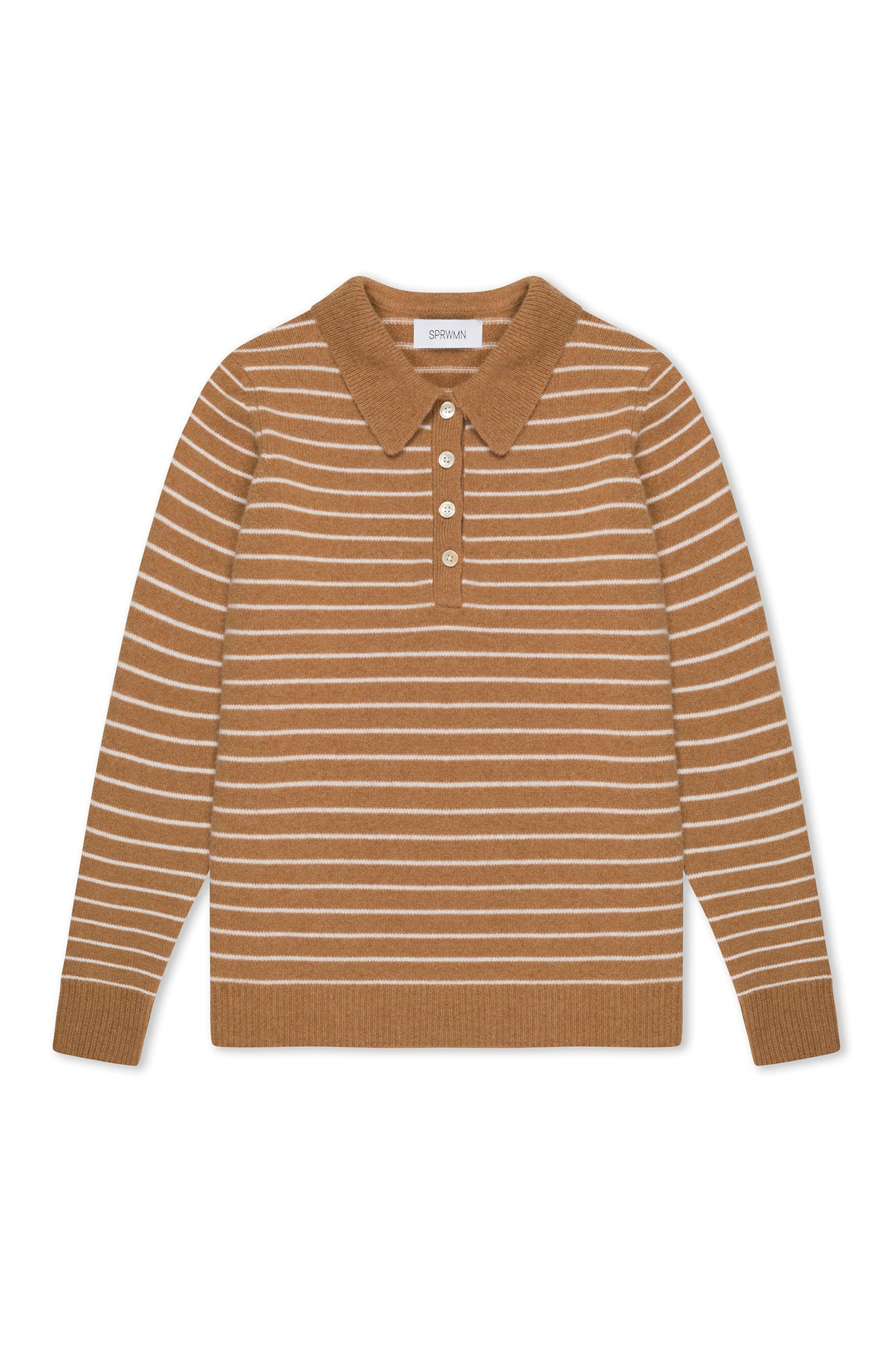 CAMEL STRIPE CASHMERE POLO SWEATER - 5