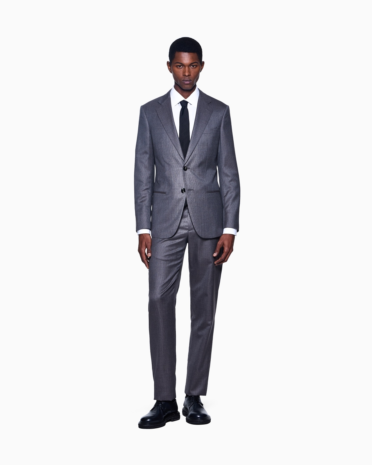 SINGLE-BREASTED SOHO LINE SUIT IN MÉLANGE MICRO-PINSTRIPED VIRGIN WOOL - 2
