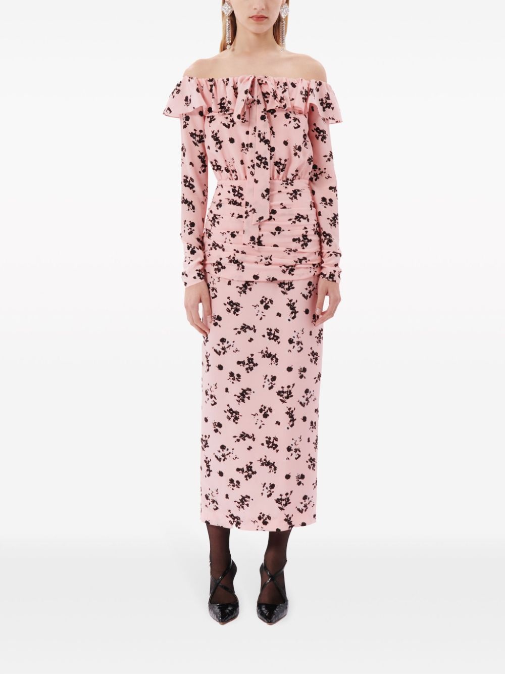 floral-print ruffle off-shoulder dress - 2