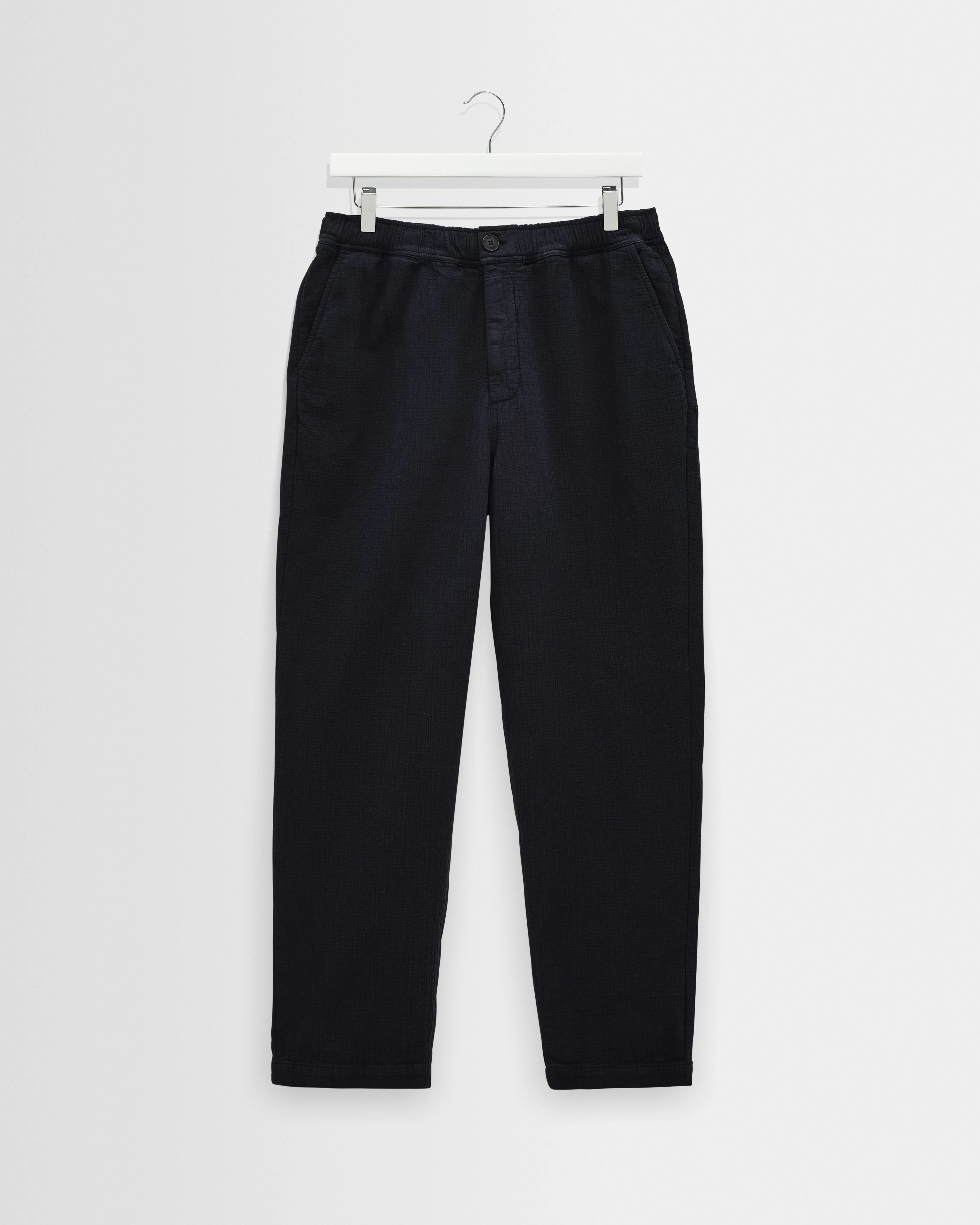 Kurt - Navy Crinkle Cotton-Linen Relaxed Fit Trousers - 1