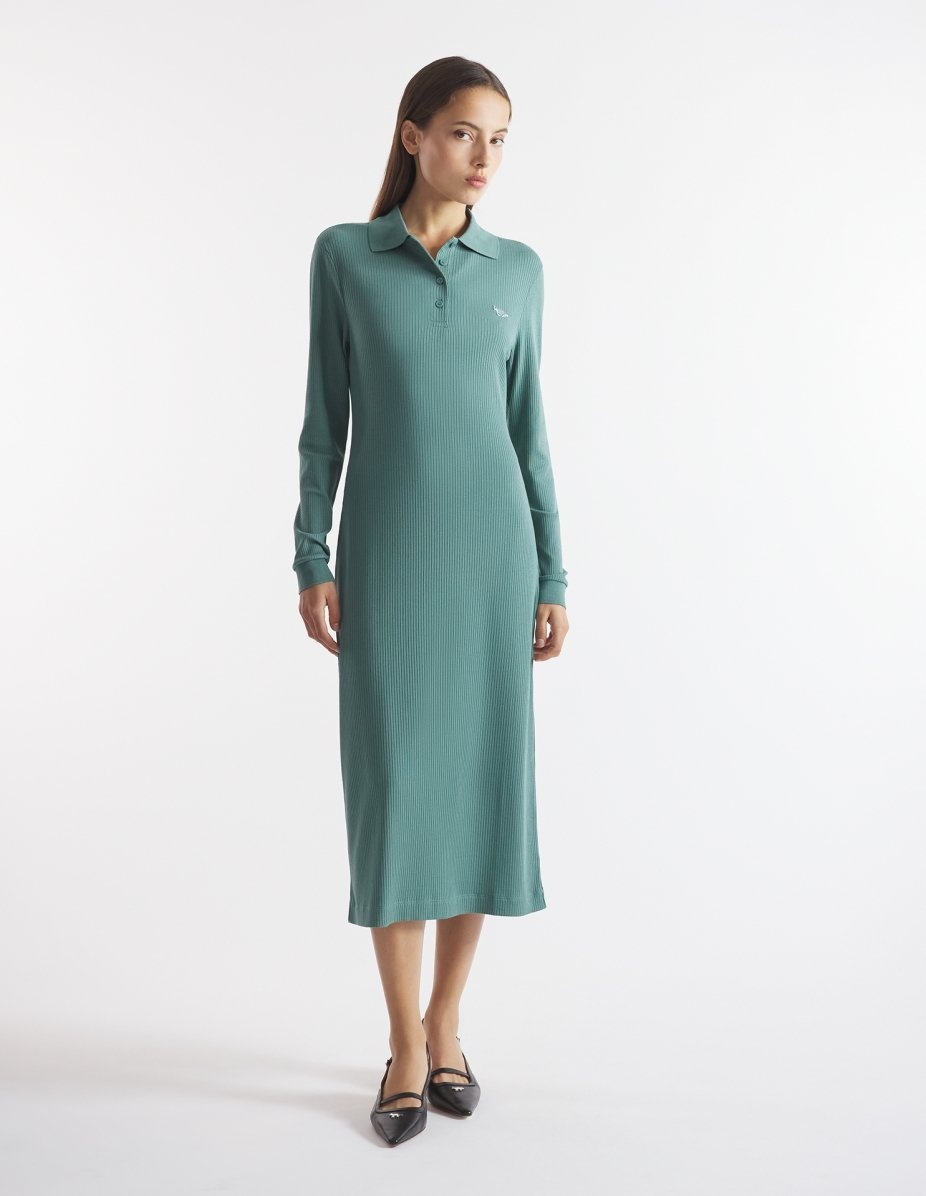 FINE RIBBED LONG SLEEVES POLO DRESS - 3