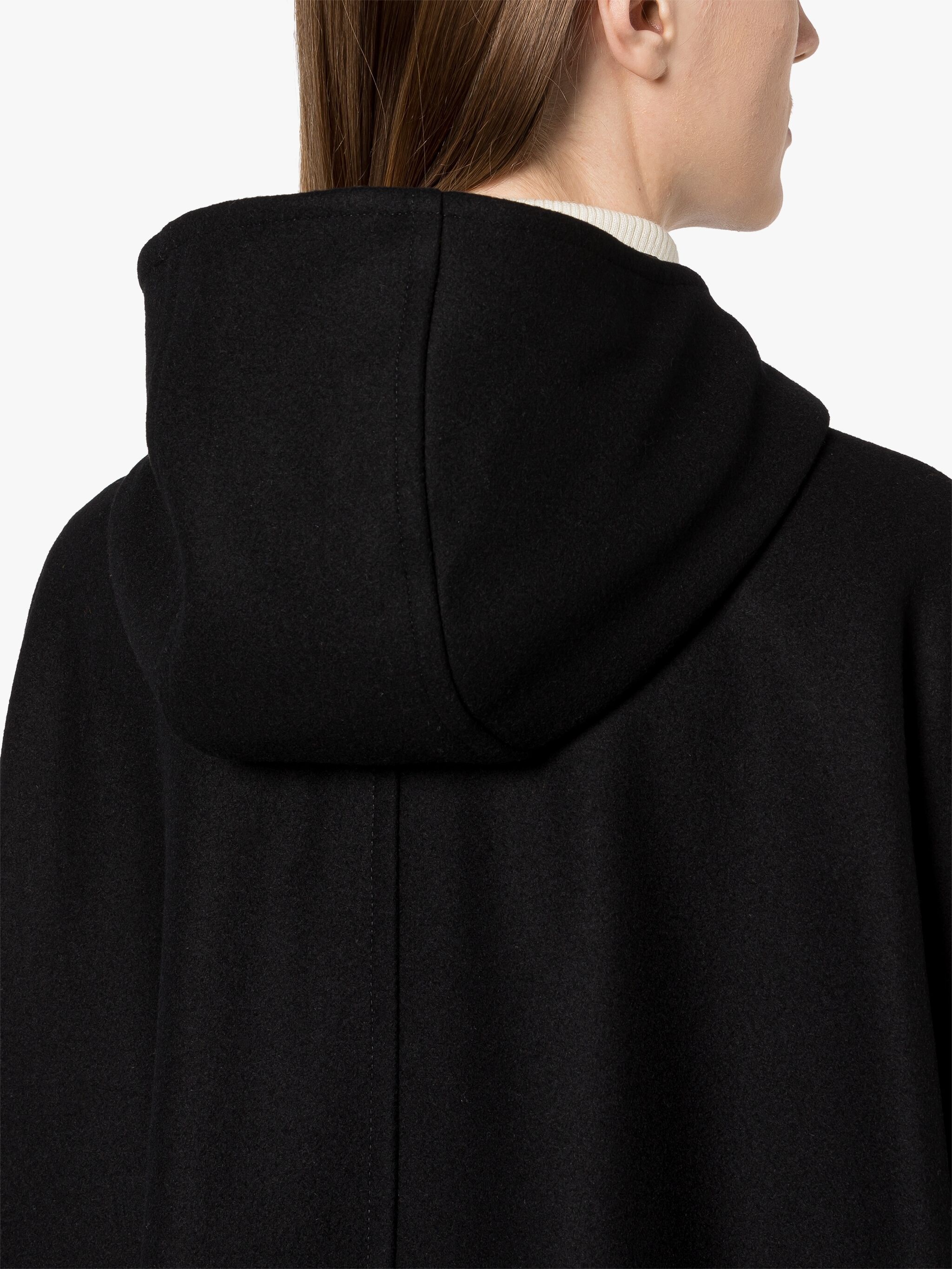 HUMBIE HOOD BLACK WOOL OVERCOAT - 6