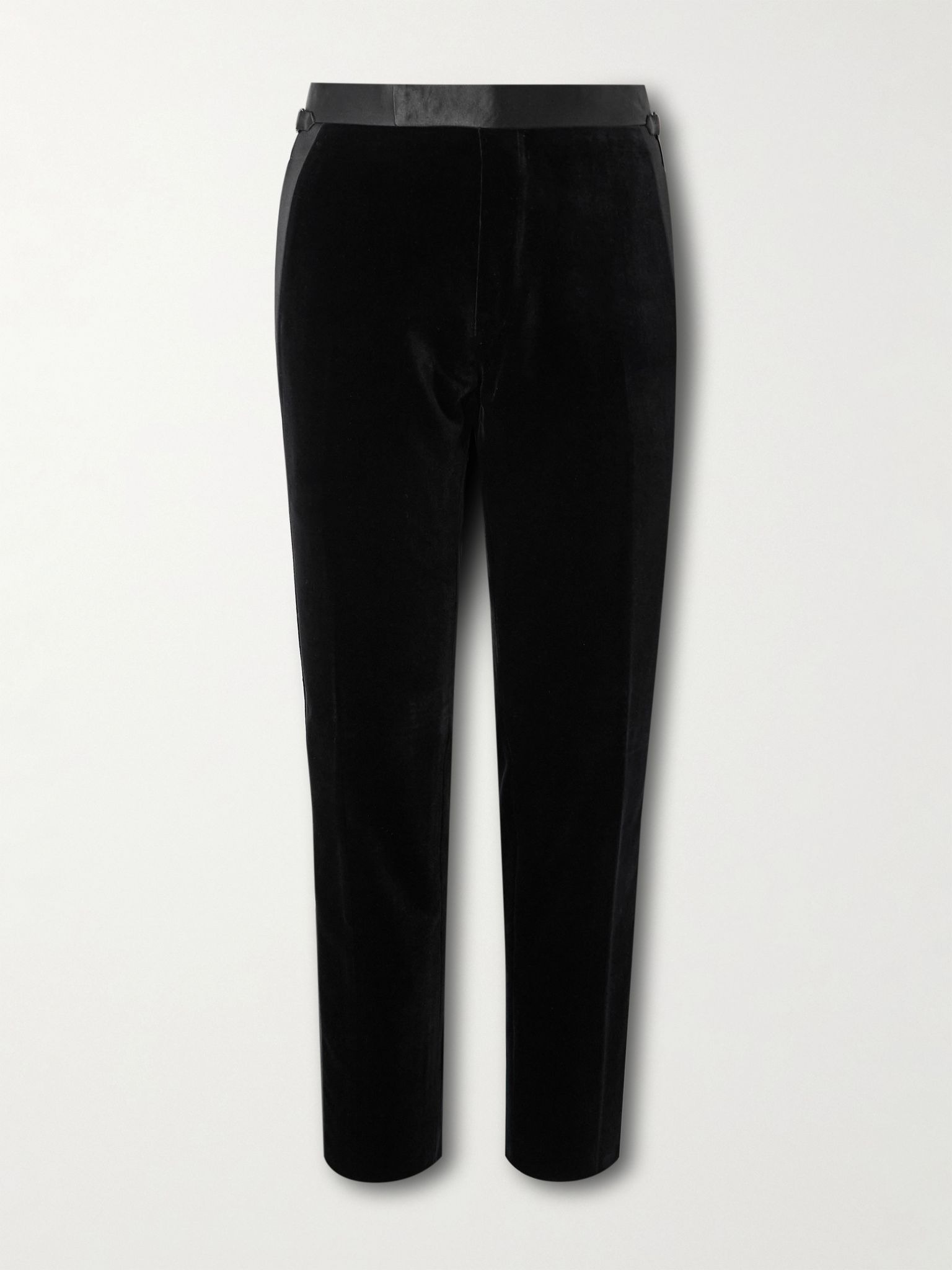 Straight-Leg Satin-Trimmed Velvet Tuxedo Trousers Black - 1