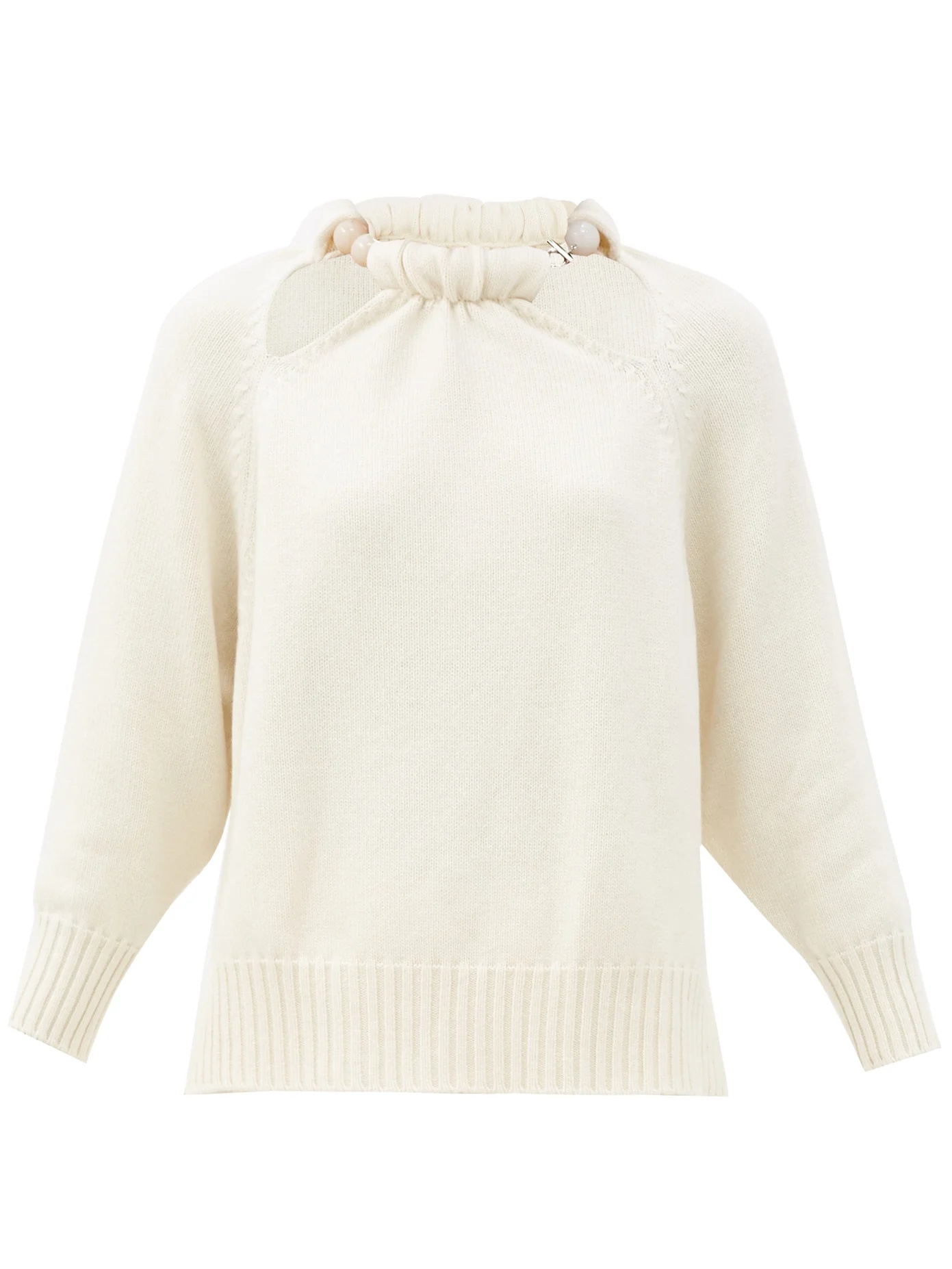 Beaded-neck cutout wool-blend sweater - 1