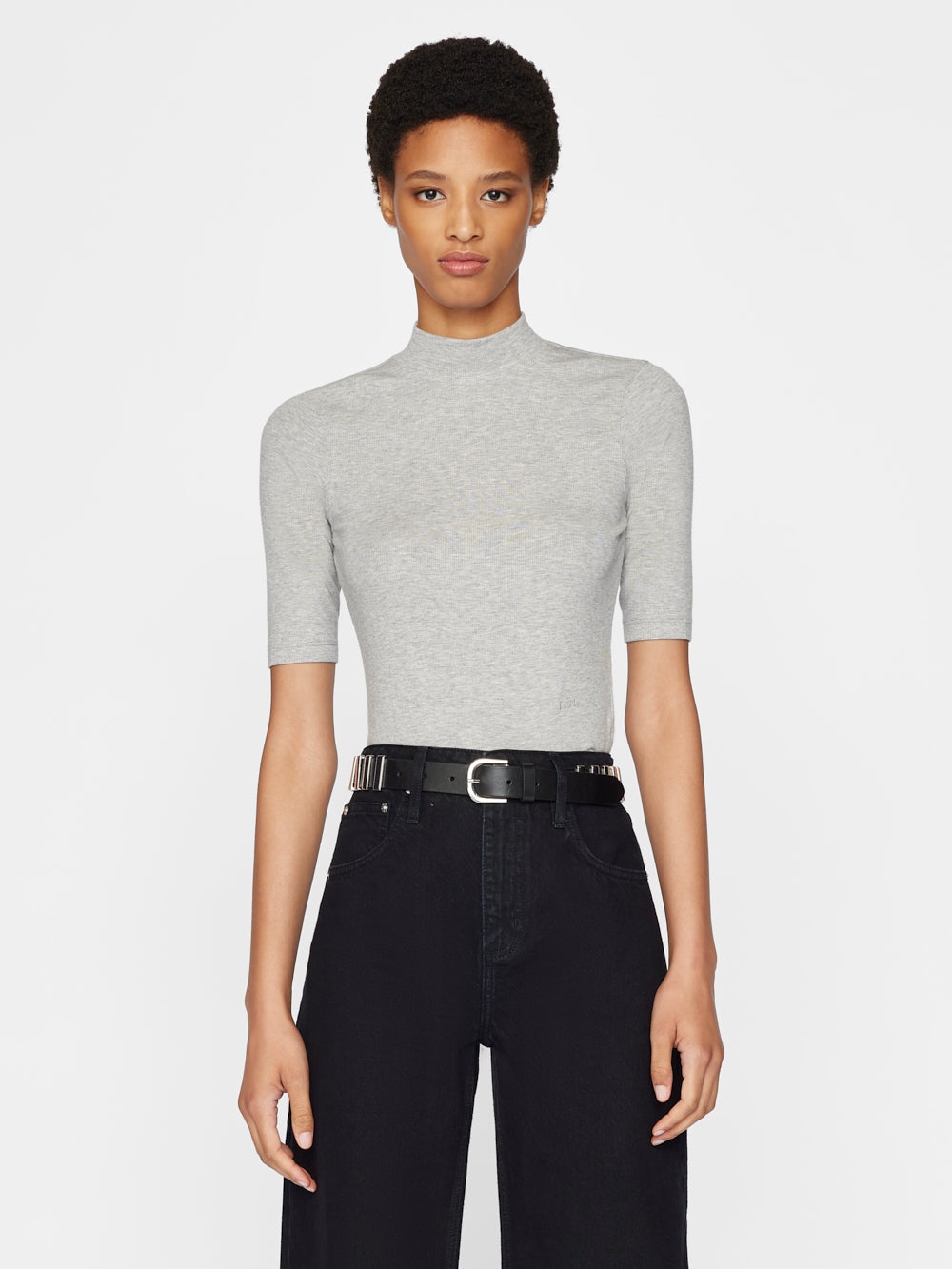 Refined Rib Mock Neck in Gris Heather - 2