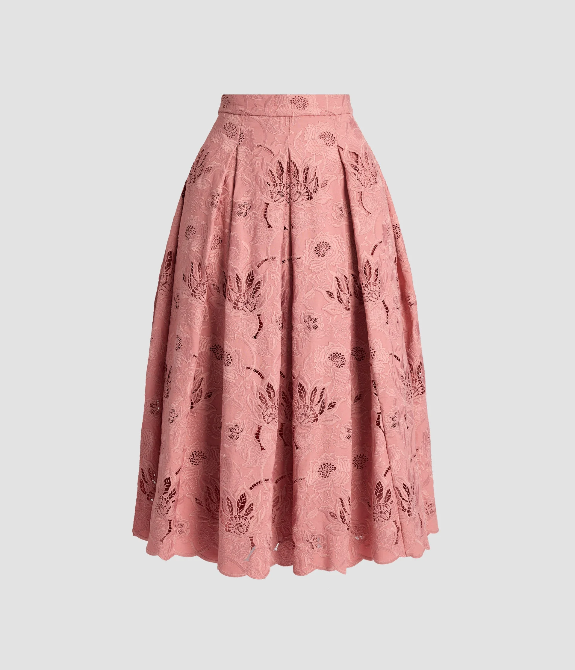 FLORAL COTTON CUTWORK MIDI FULL SKIRT - 1