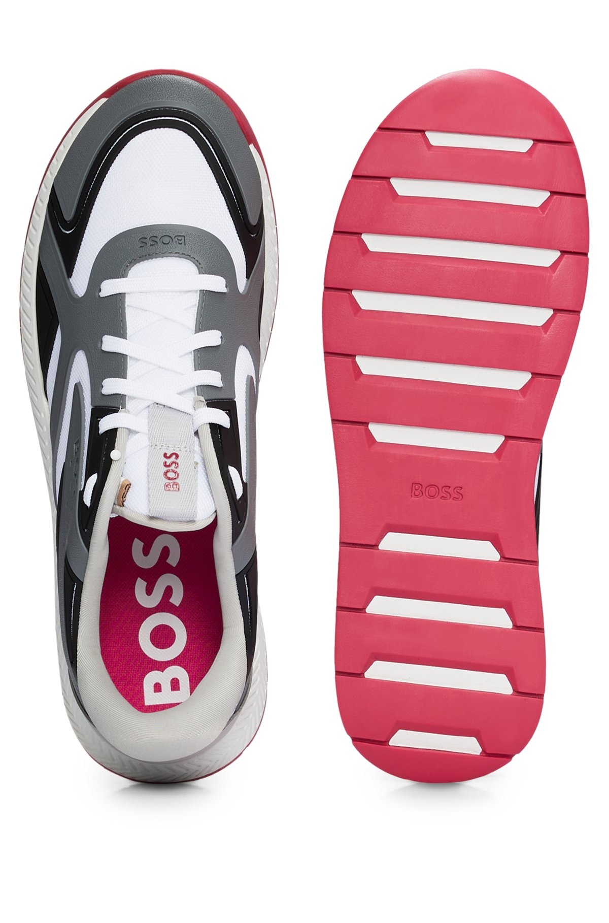 MIXED-MATERIAL LACE-UP TRAINERS WITH TONAL BRANDING - 4