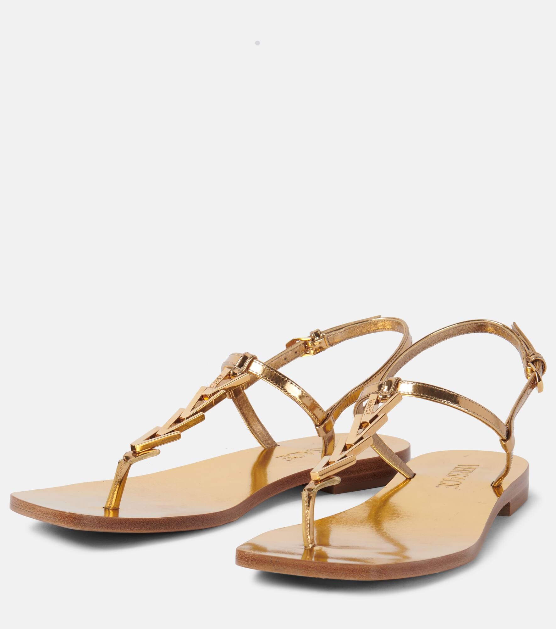 Metallic leather thong sandals - 5