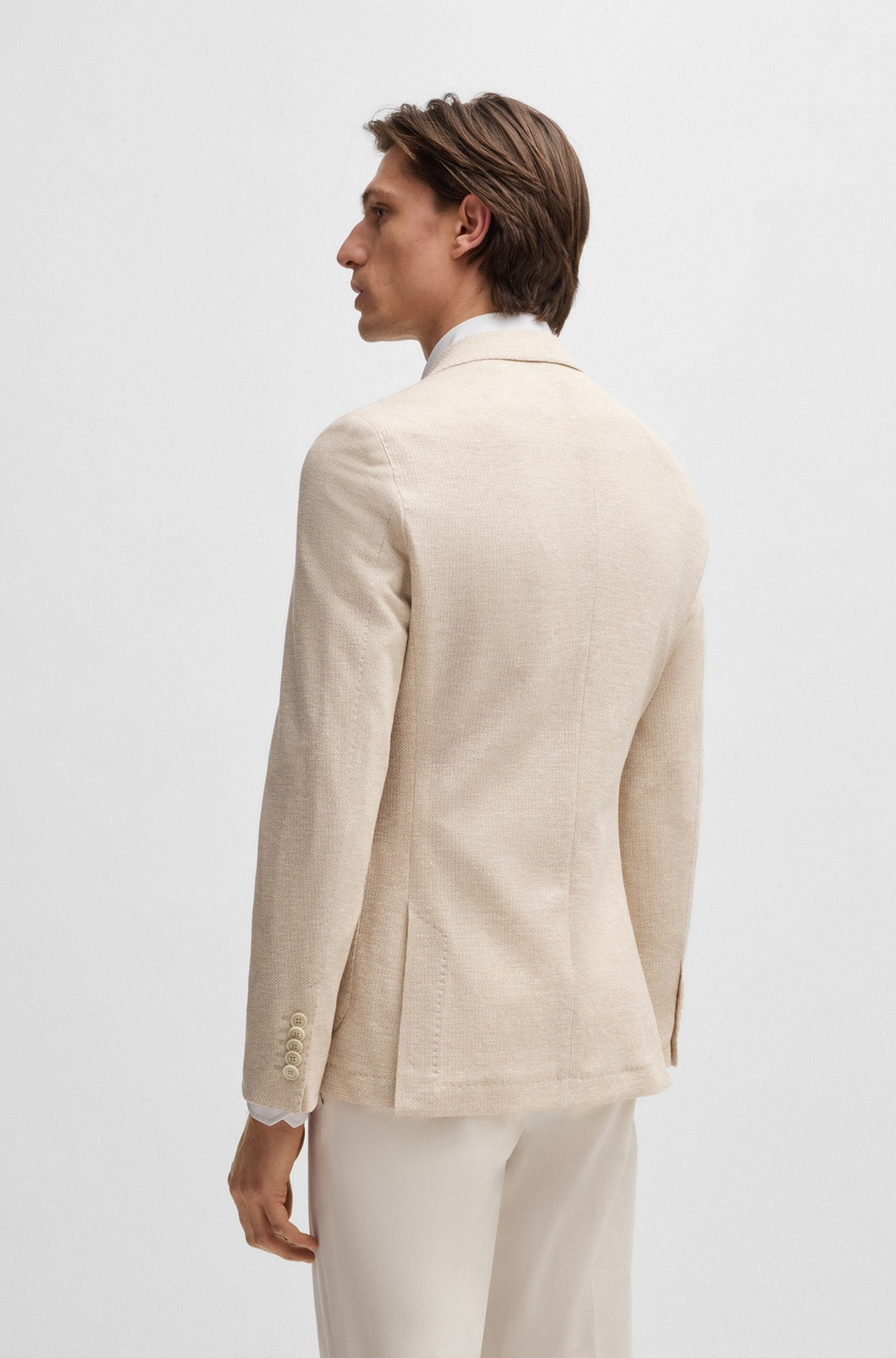 SLIM-FIT BLAZER IN PATTERNED LINEN AND COTTON - 4