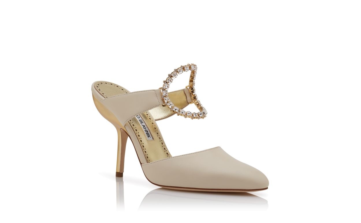 Light Cream and Gold Nappa Leather Mules - 3