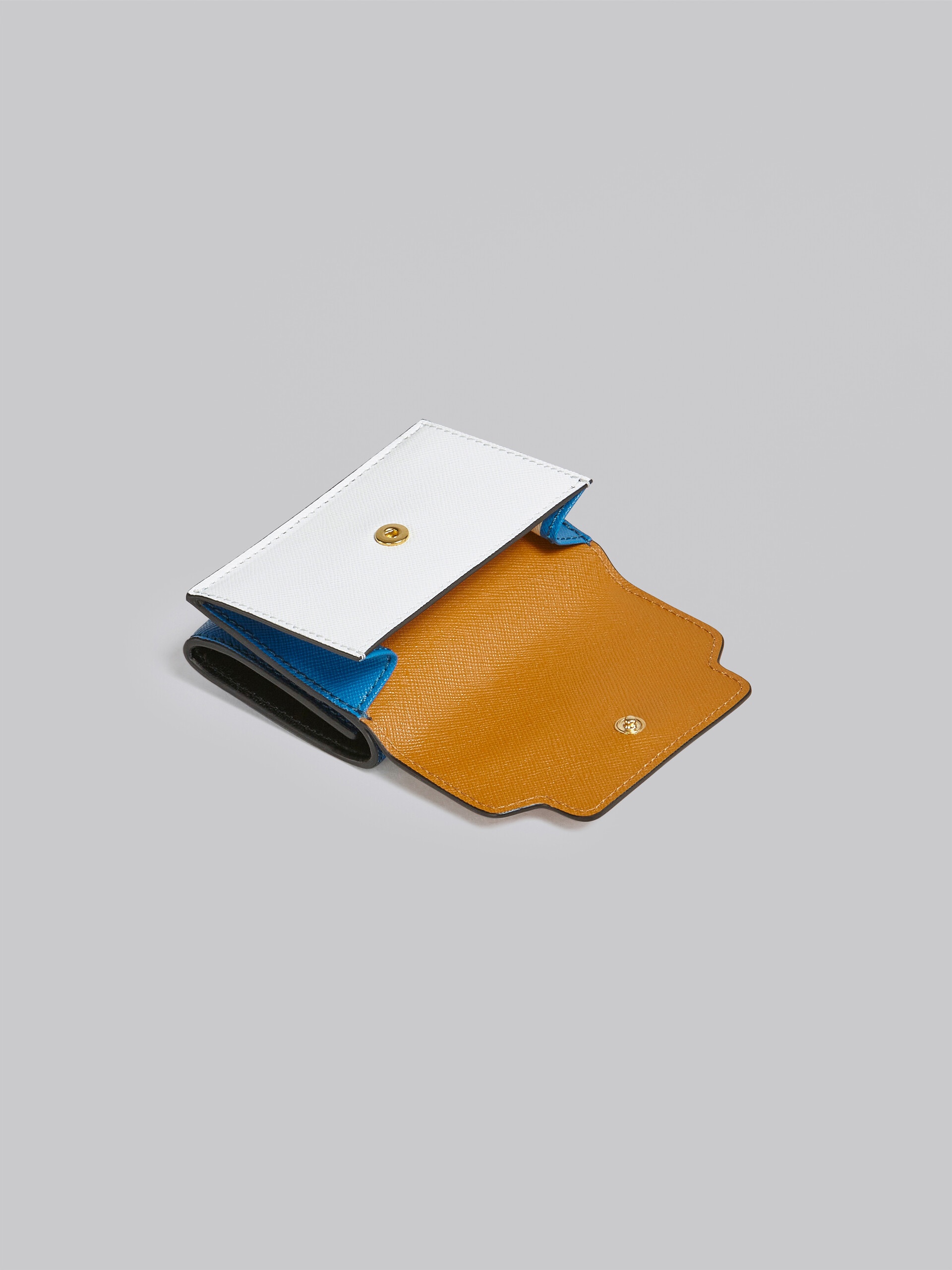 BROWN WHITE AND BLUE SAFFIANO LEATHER TRI-FOLD WALLET - 5