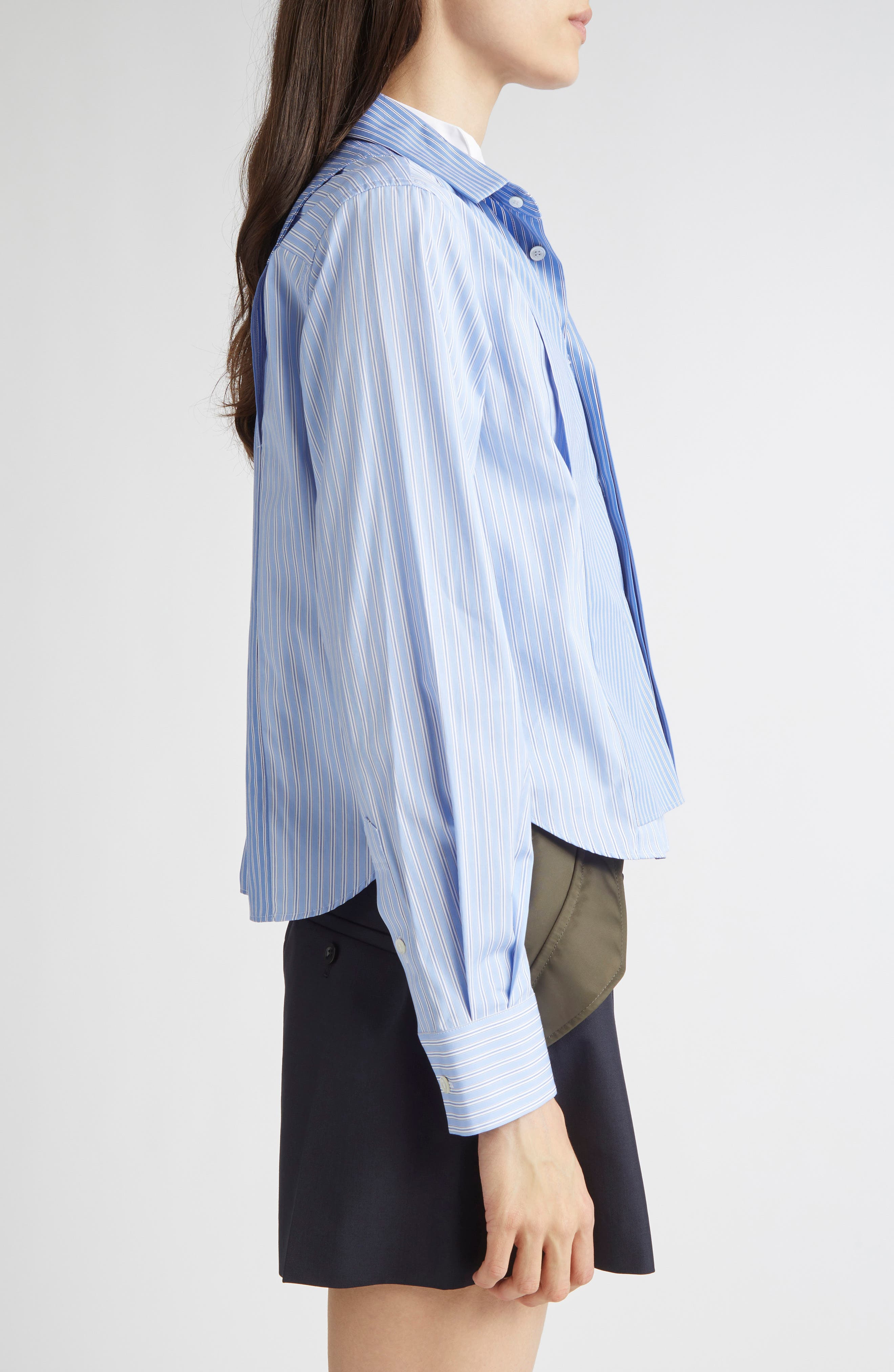 Sacai Stripe Overlay Poplin Button-Up Shirt in Stripe Mix at Nordstrom - 4