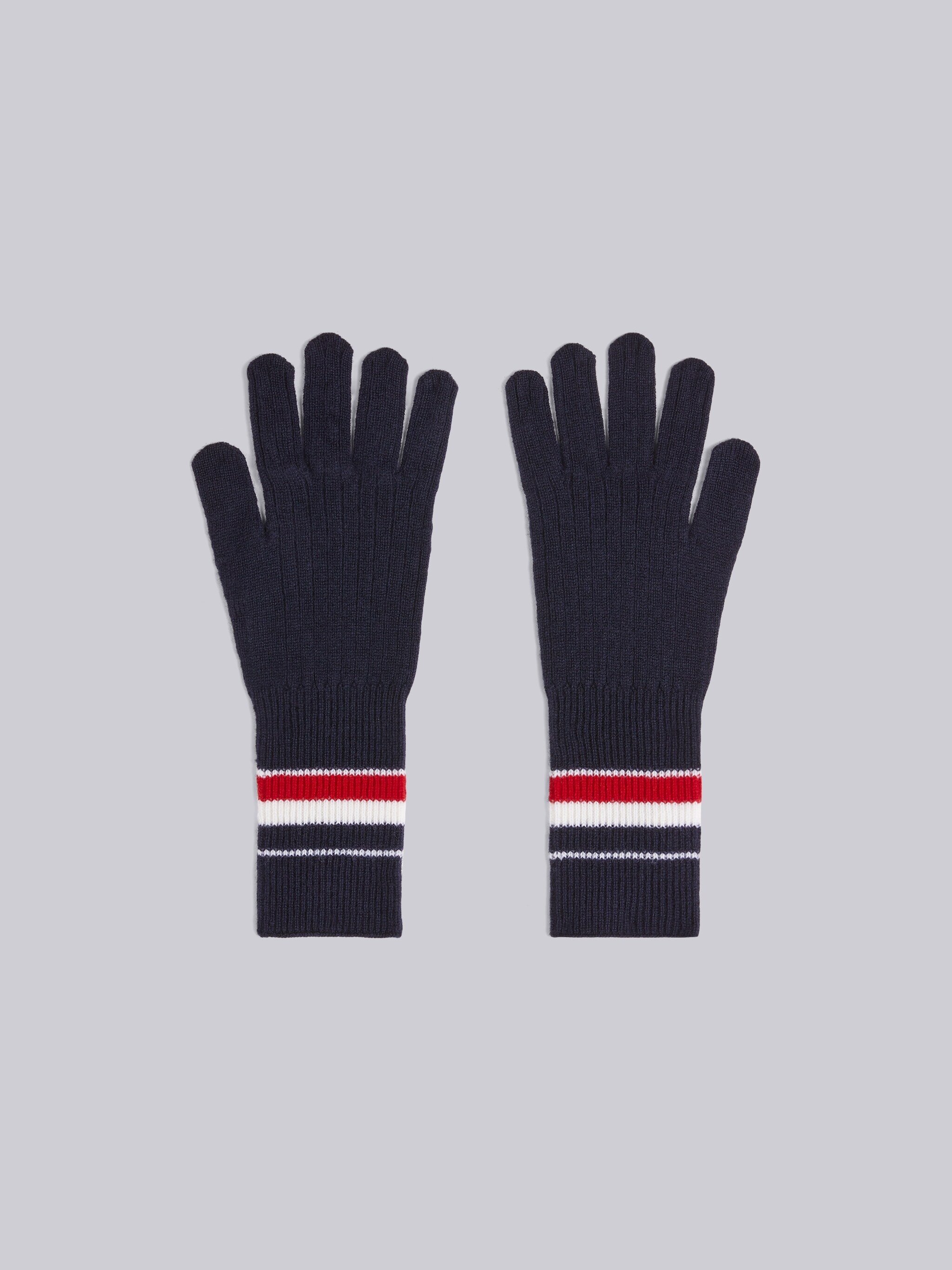 Navy Fine Merino Wool Multicolor Stripe Rib Gloves - 3