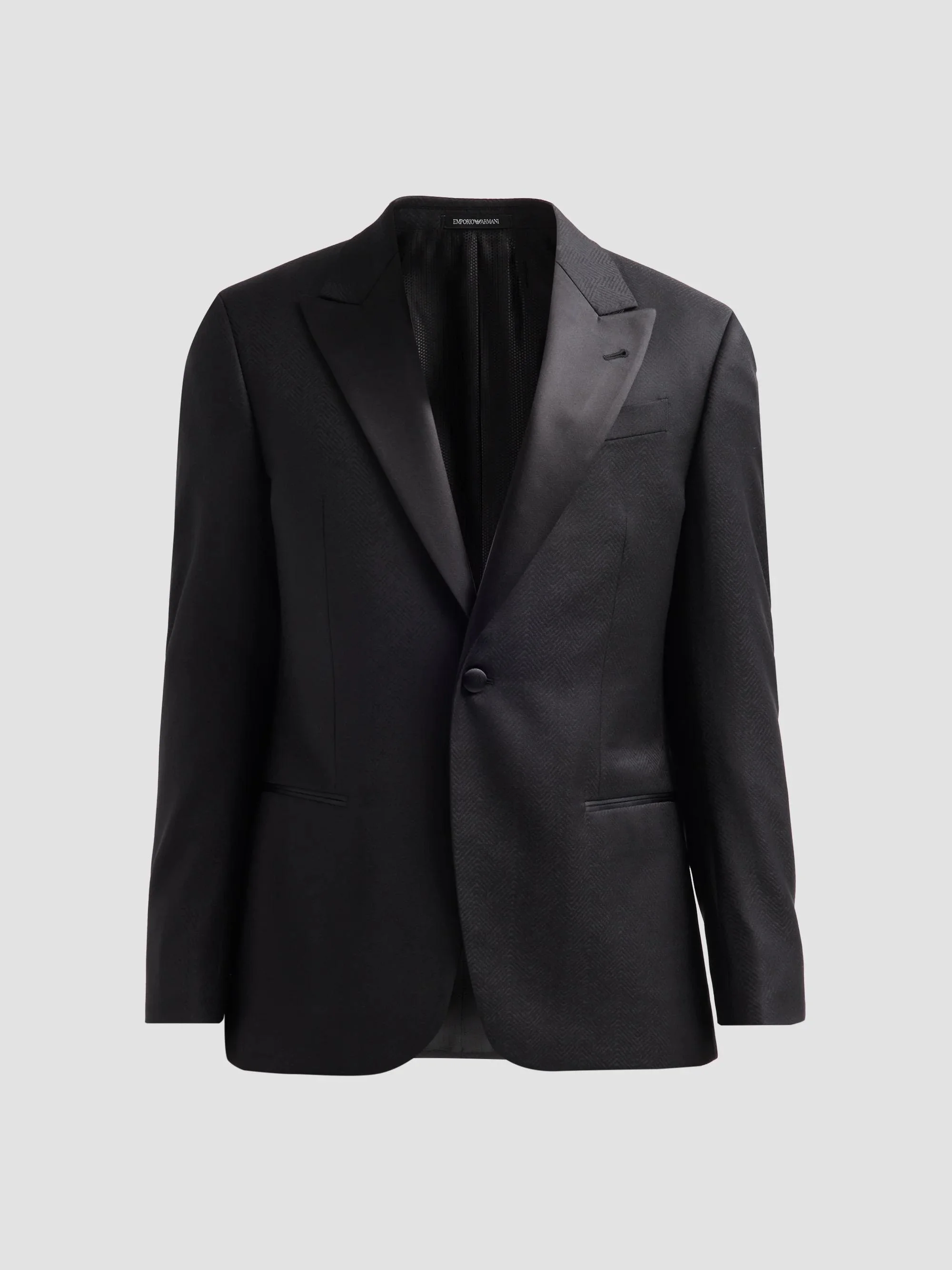 Men's Textured Chevron Wool Dinner Jacket - Black - 1