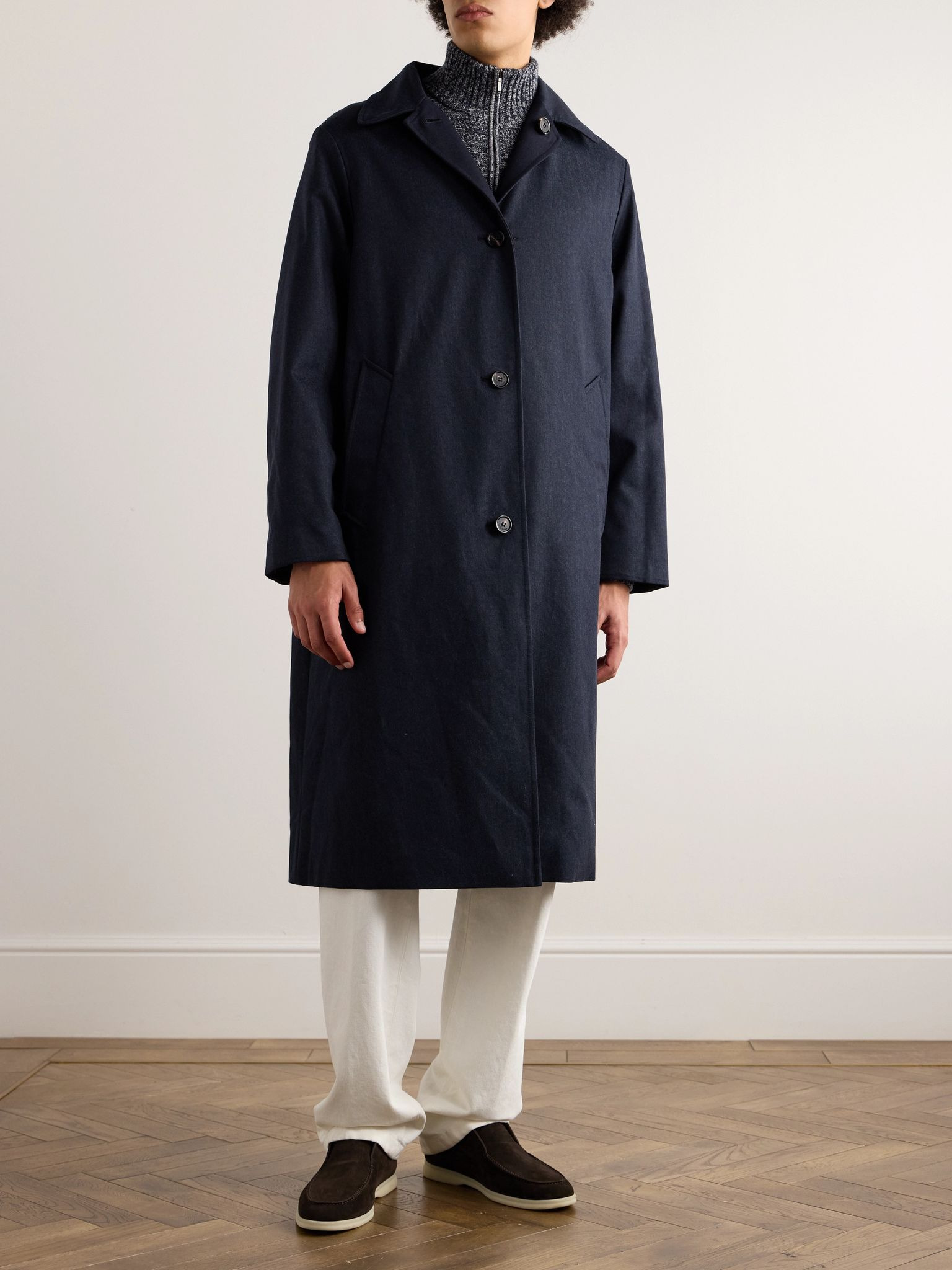 Reversible Virgin Wool, Cashmere-Blend and Denim Coat Navy - 6