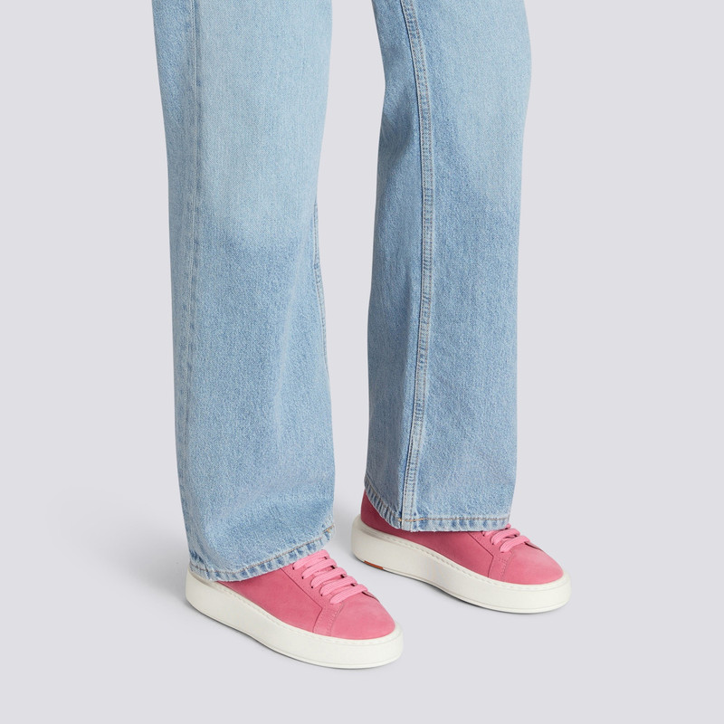 Santoni Women's pink suede sneaker outlook