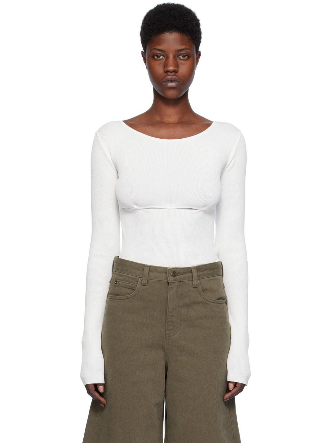 White Cutout Sweater - 1