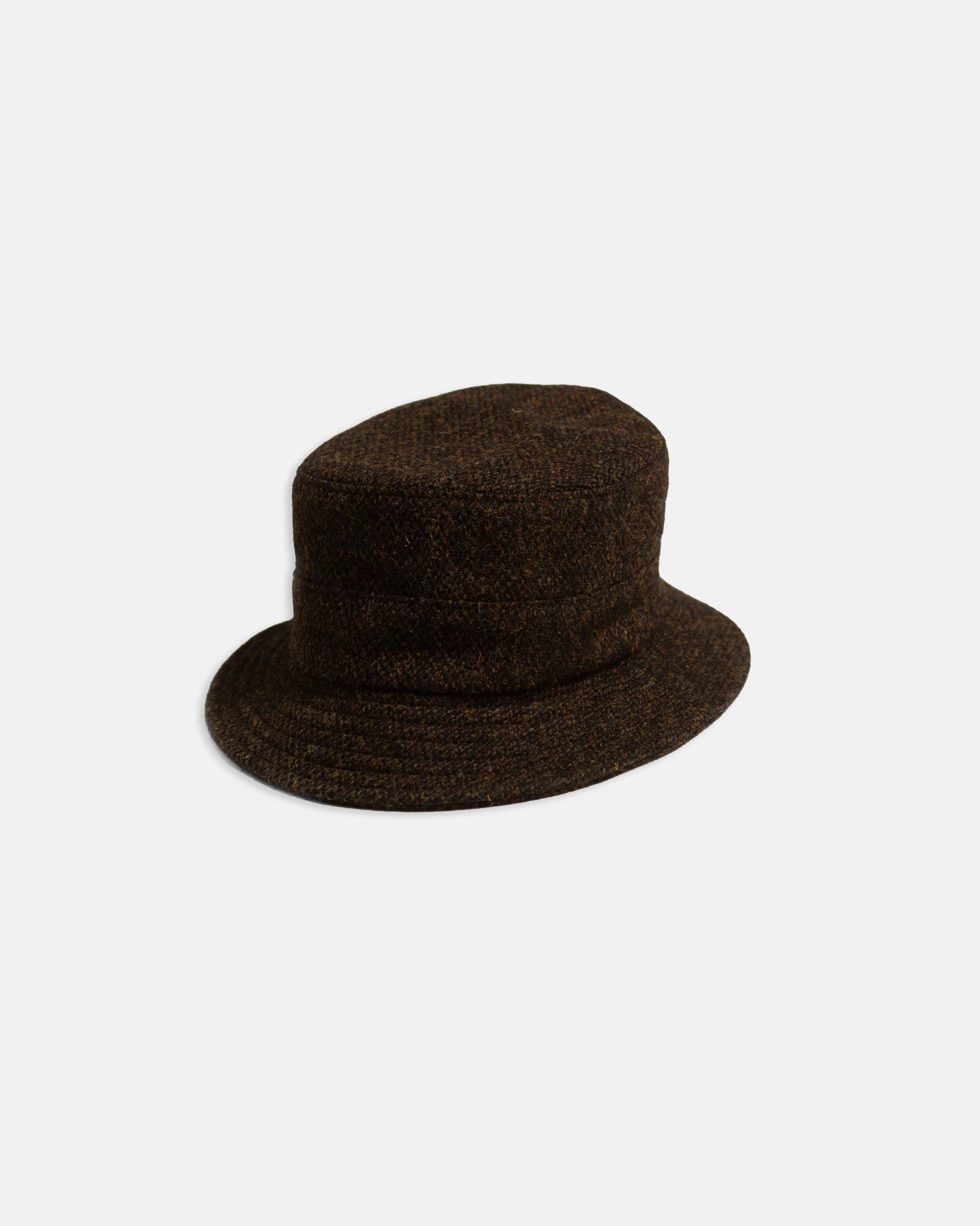 MADE-IN-ITALY BROWN & OLIVE TICWEAVE HARRIS TWEED BUCKET HAT - 1