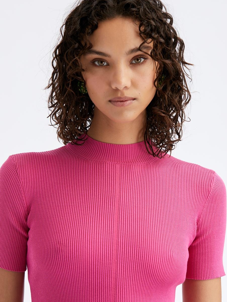 SHORT SLEEVE MOCK NECK RIBBED PULLOVER - 4