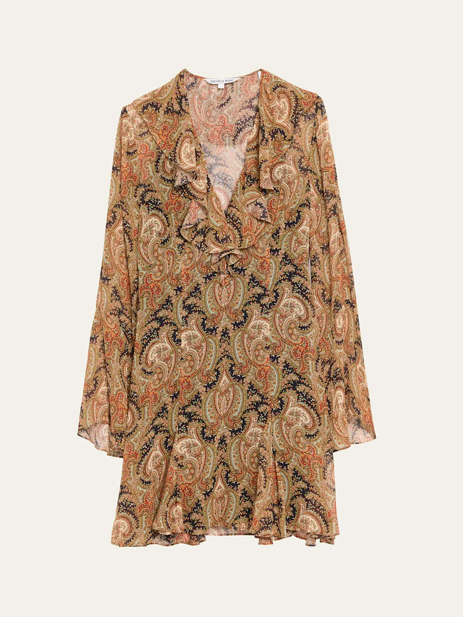 Adrienne Silk Bell-Sleeve Mini Dress - 1