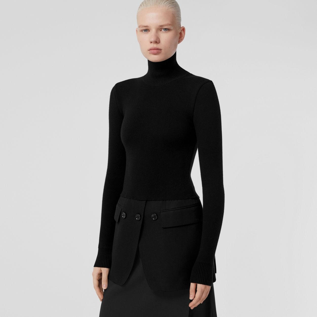 Jacket Detail Wool Turtleneck Sweater - 2