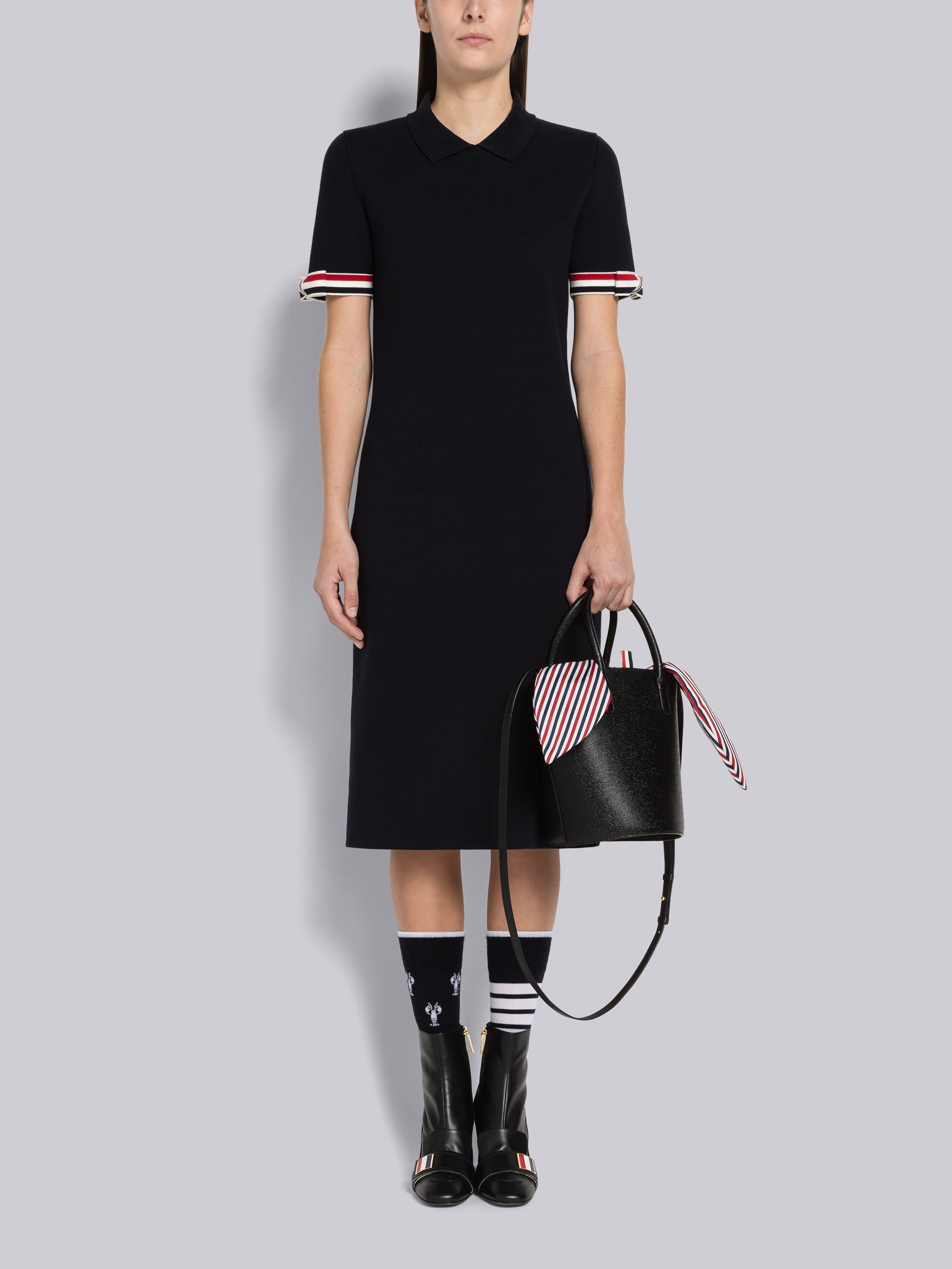 Double Face Cotton Bow Armband Pencil Dress - 4