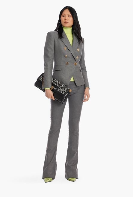 Heather gray wool blazer with gold-tone double-breasted buttoned closure - 2