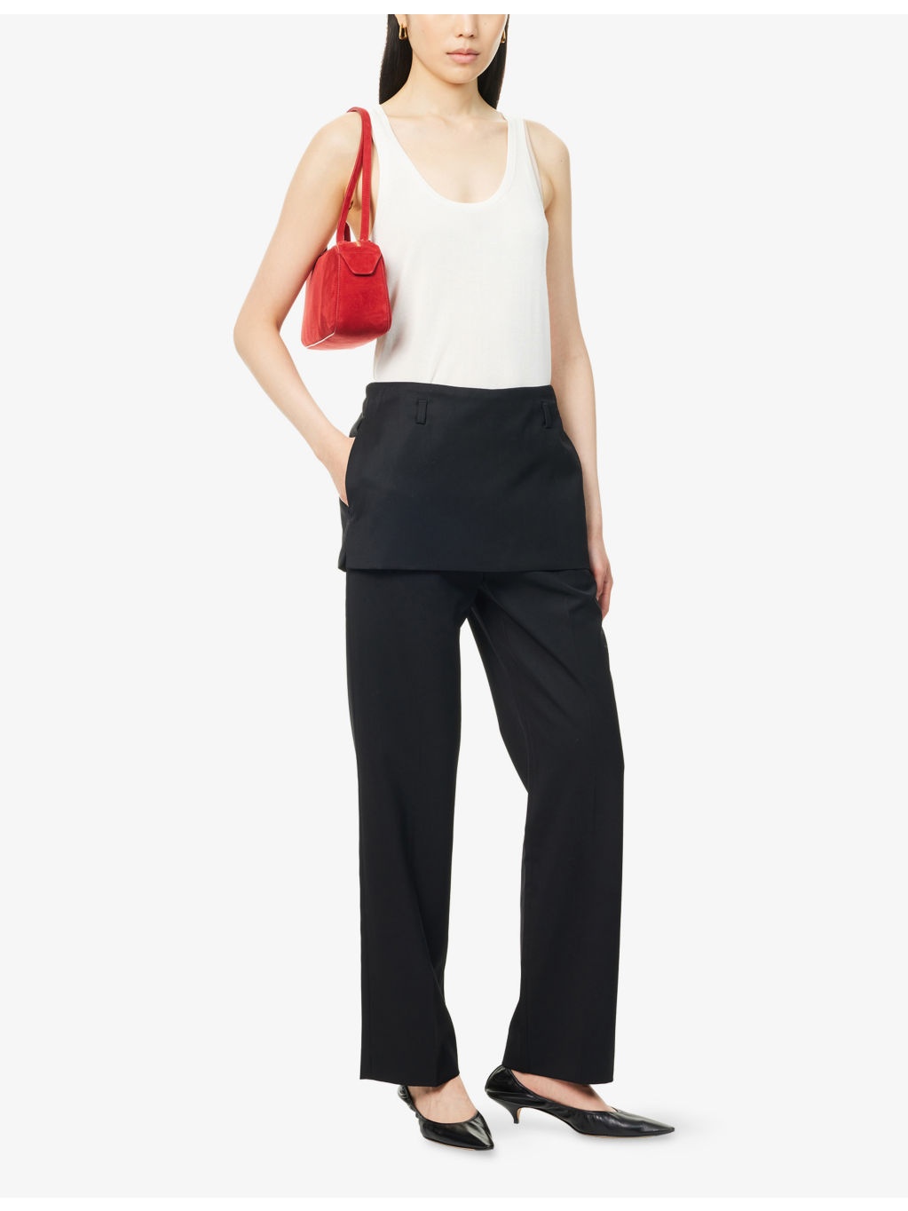 Skirt-Embellishment Straight-Leg Wool Trousers - 2