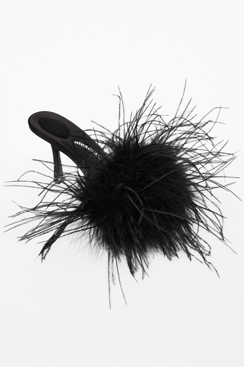 LULU 85 FEATHER SLIDE SANDAL IN SATIN 2