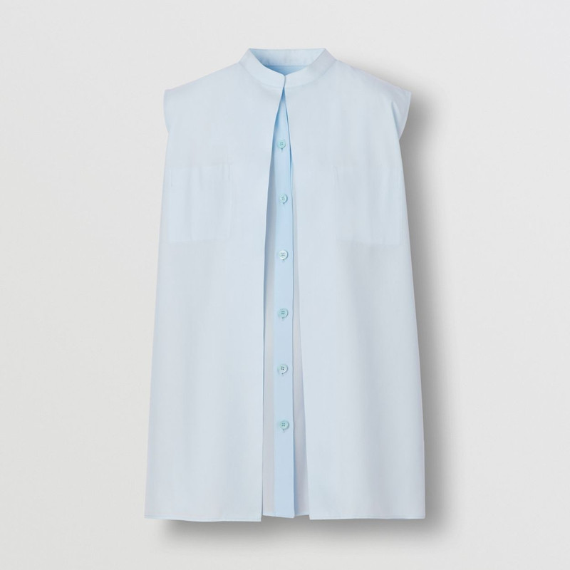 Logo Detail Sleeveless Silk Crepe de Chine Shirt 1
