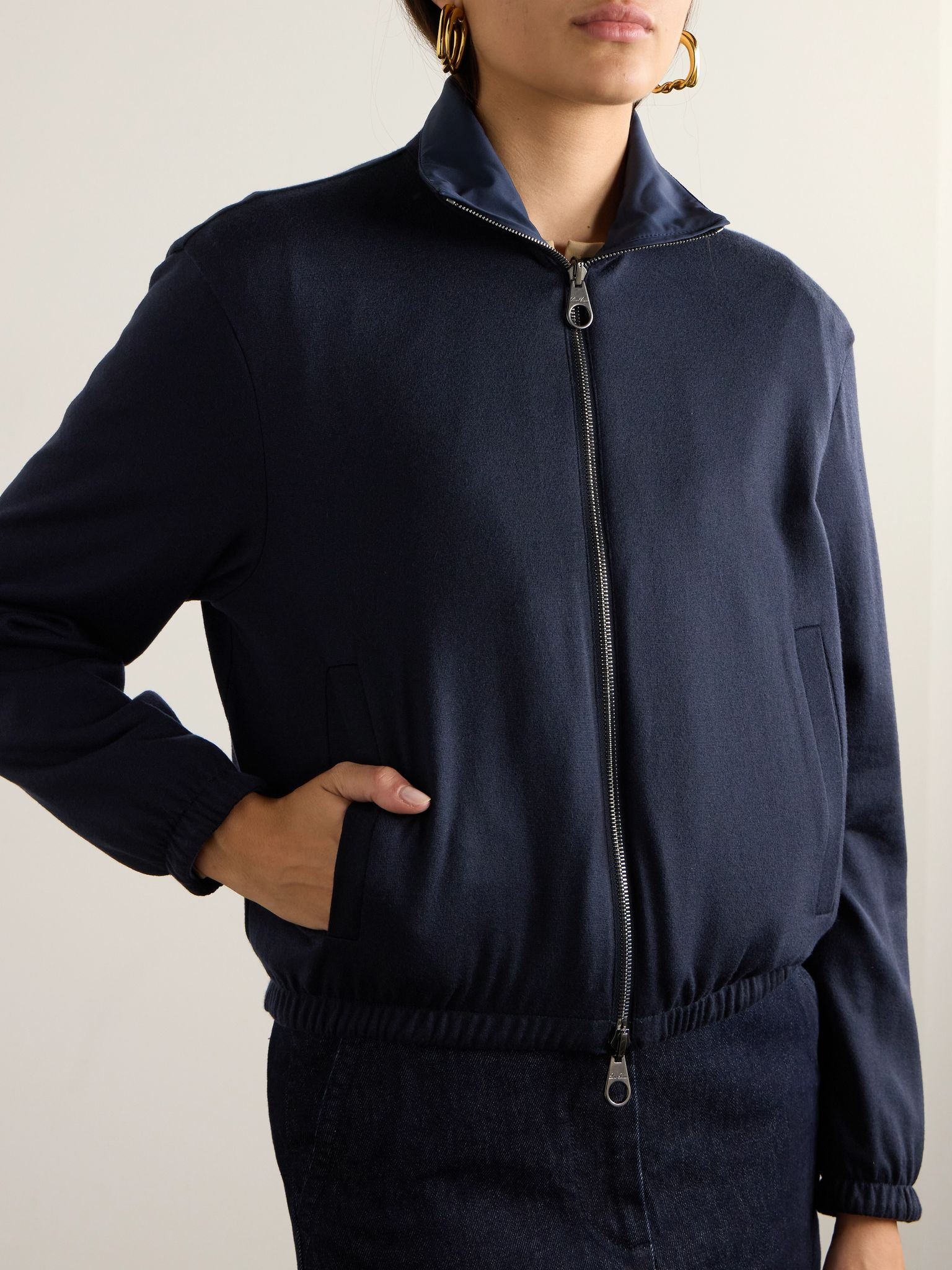 Reversible shell and cashmere bomber jacket Navy - 5