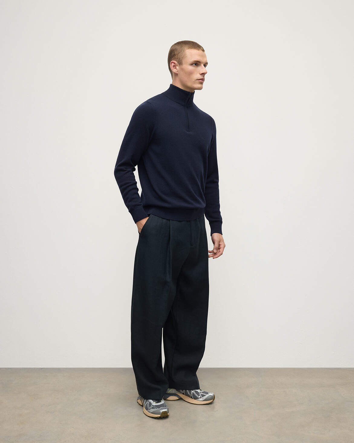 Classic Cashmere Navy Zip Neck Jumper - 3
