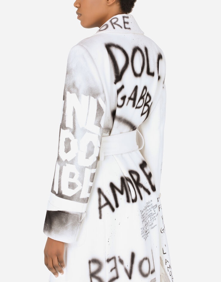 Belted double-breasted fabric coat with DG graffiti print - 6