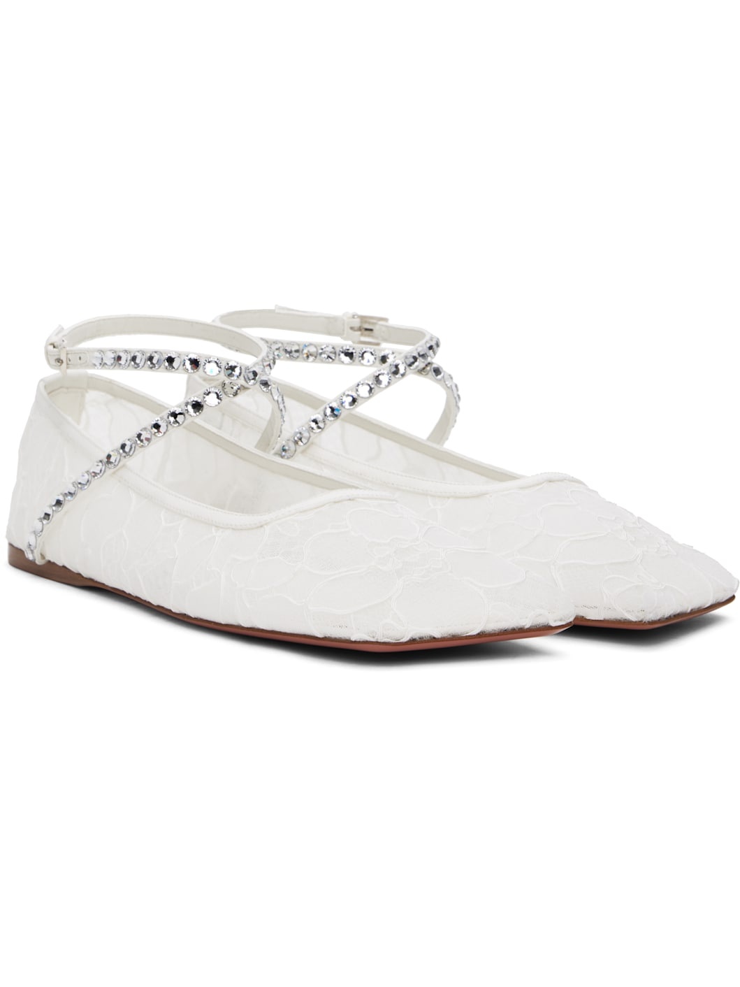 White Ane Lace Ballerina Flats - 4