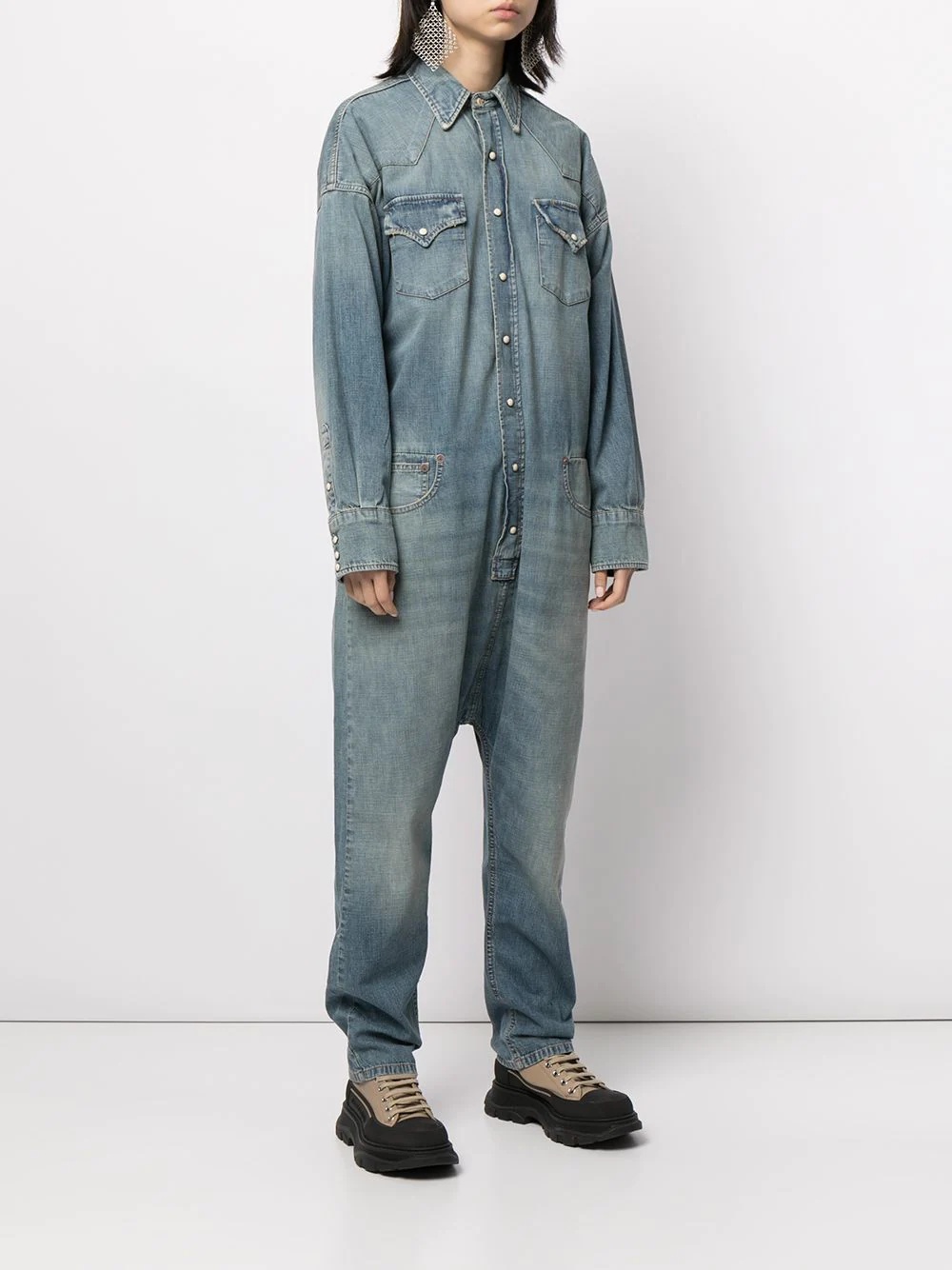 stonewashed denim jumpsuit - 6