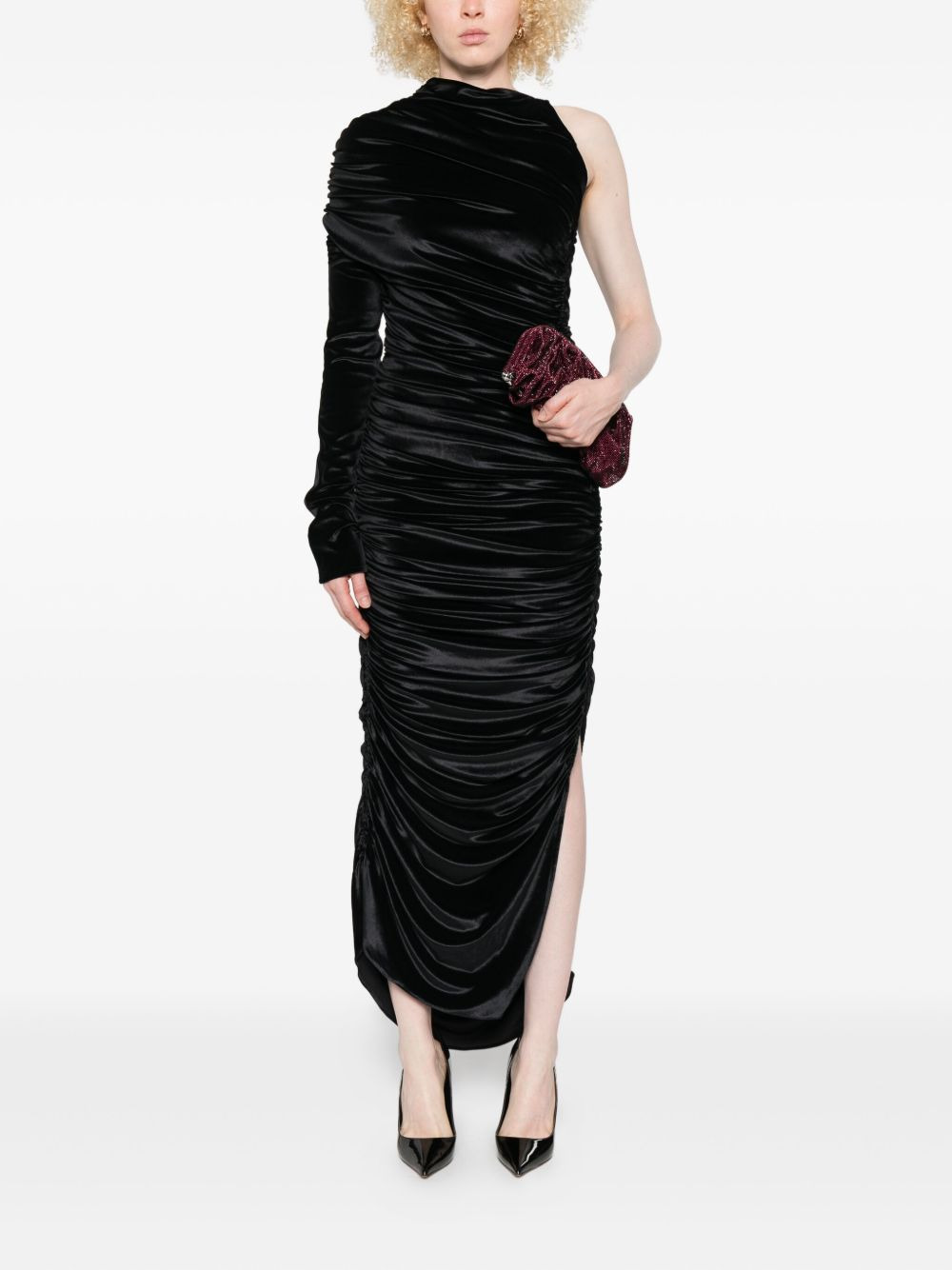 one-shoulder draped midi dress - 2
