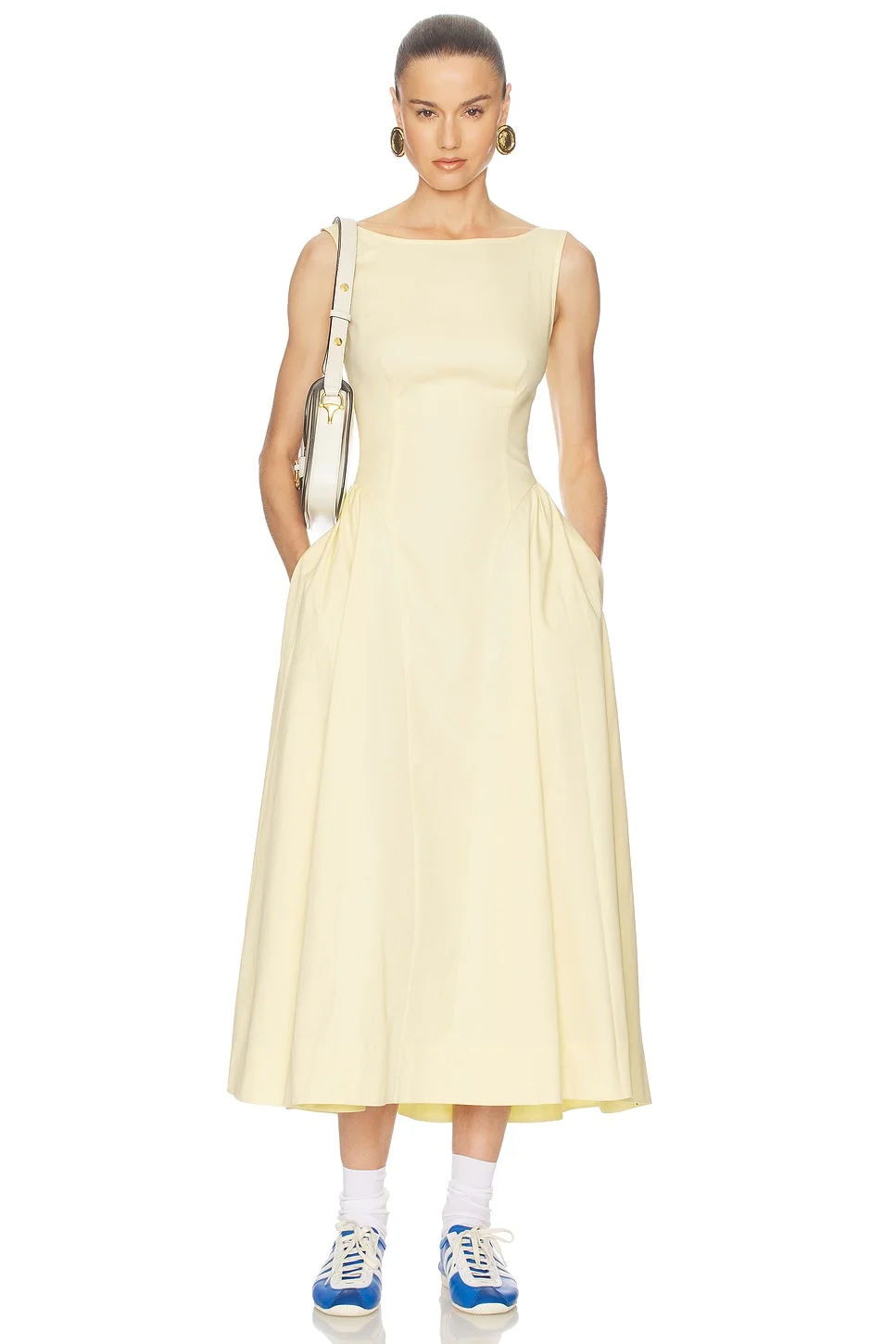 Stretch Cotton Sateen Midi Dress - 1