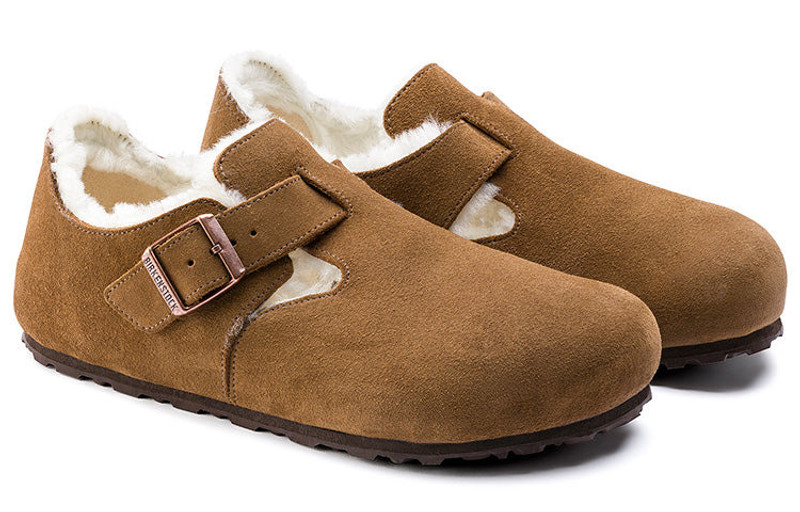 BIRKENSTOCK Birkenstock London Shearling Suede Leather Narrow Fit 'Tea' 1014963 outlook