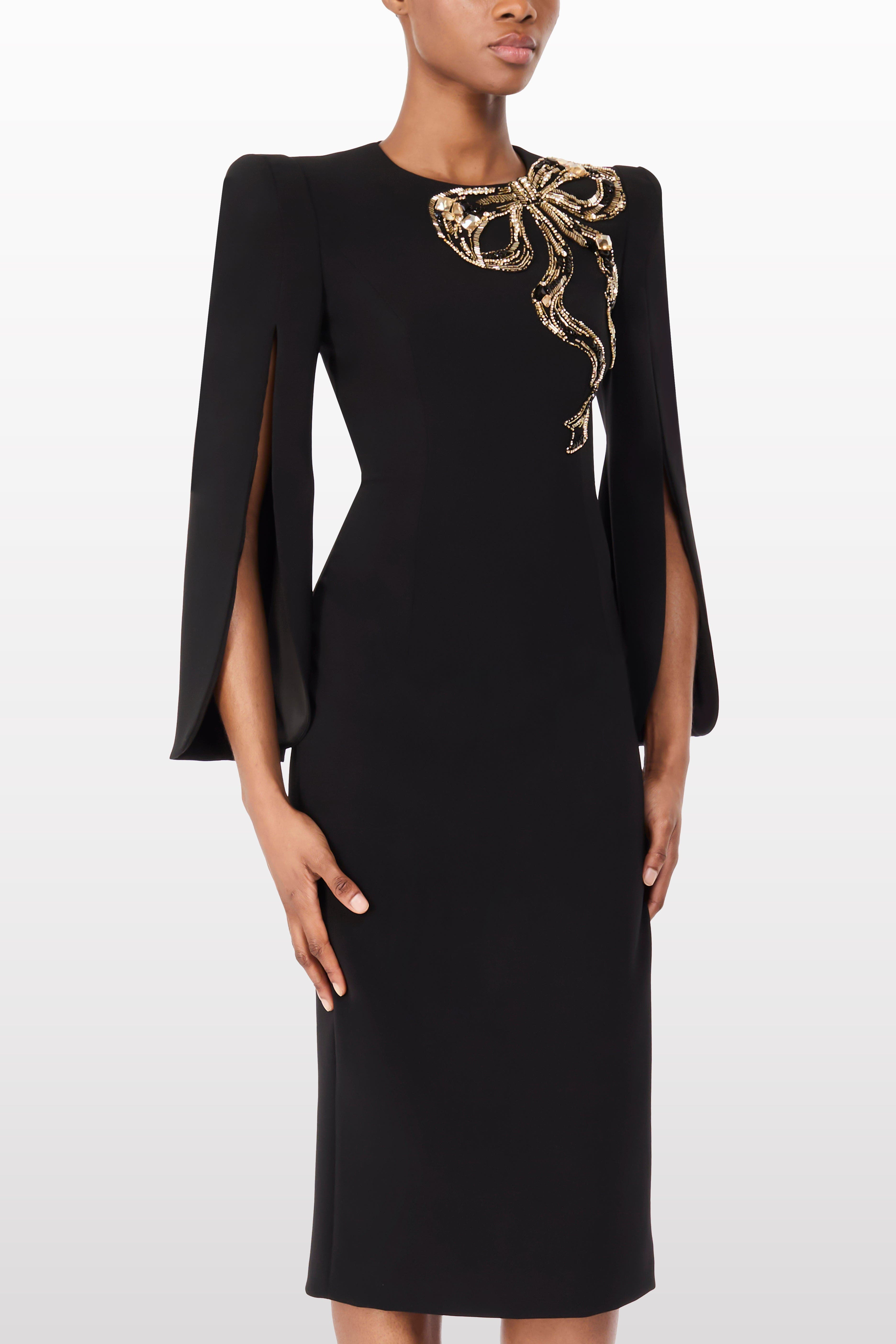 Jenny Packham Love Bow Split-sleeve Midi Dress in Liquorice at Nordstrom - 2