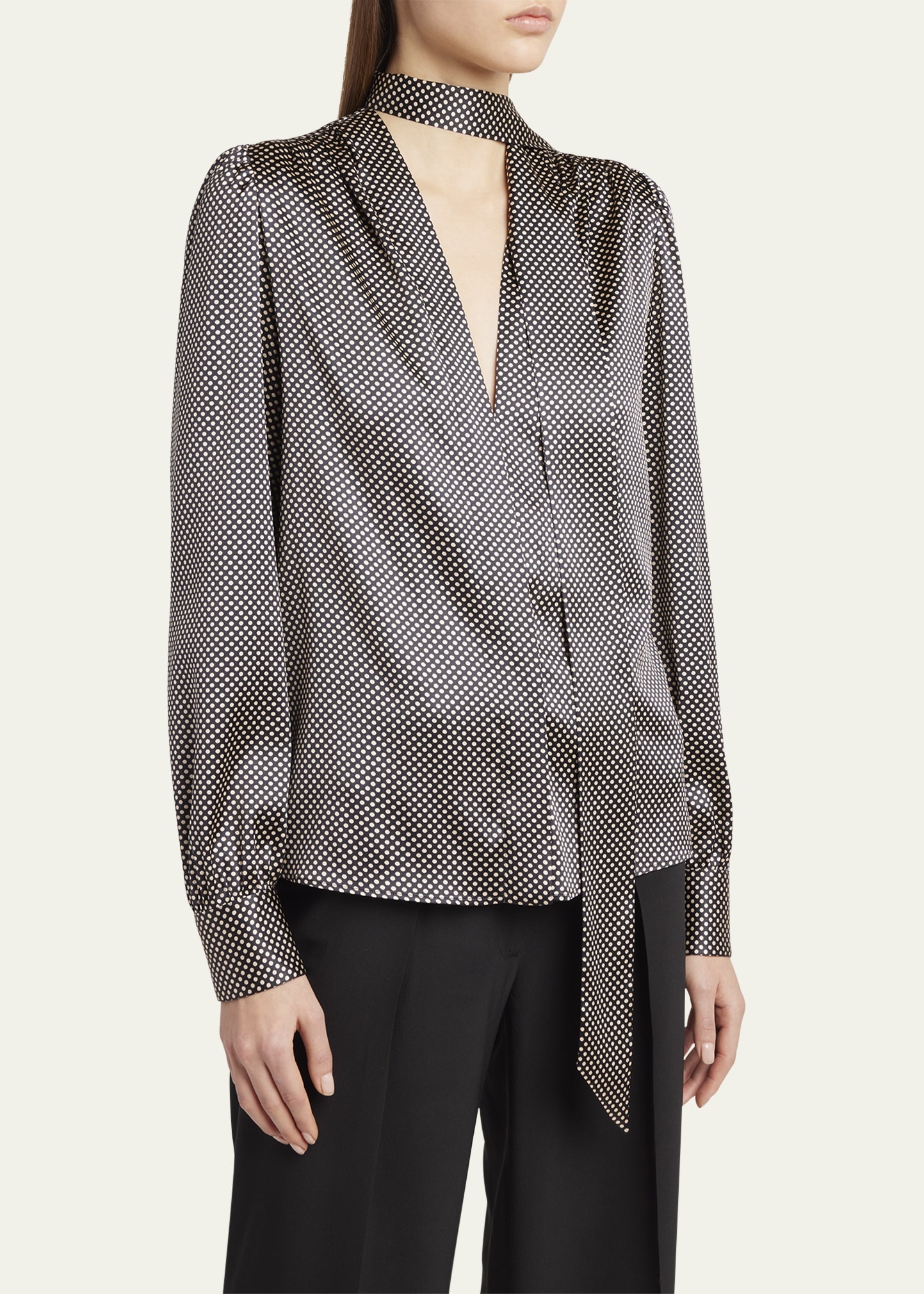 Polka Dot Silk Lavalliere Blouse - 4