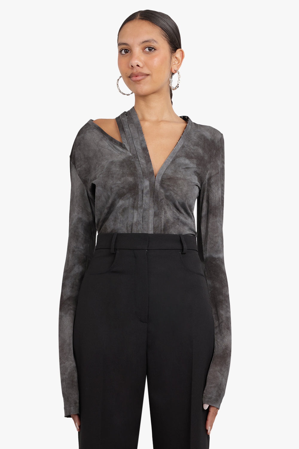 HOOK & EYE V NECK BODYSUIT | CLOUDY GREY - 3