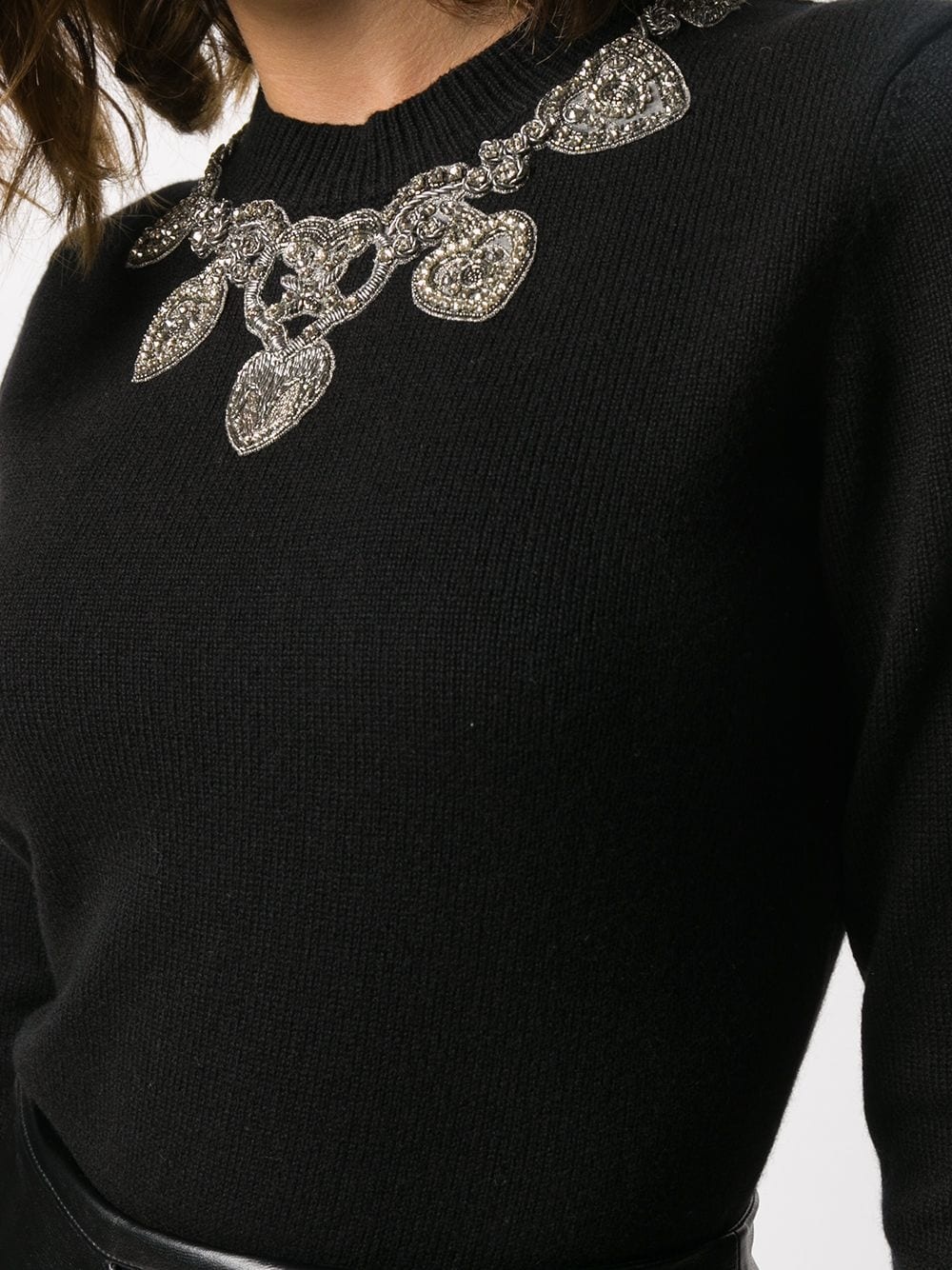 crystal-embellished crew neck jumper - 5