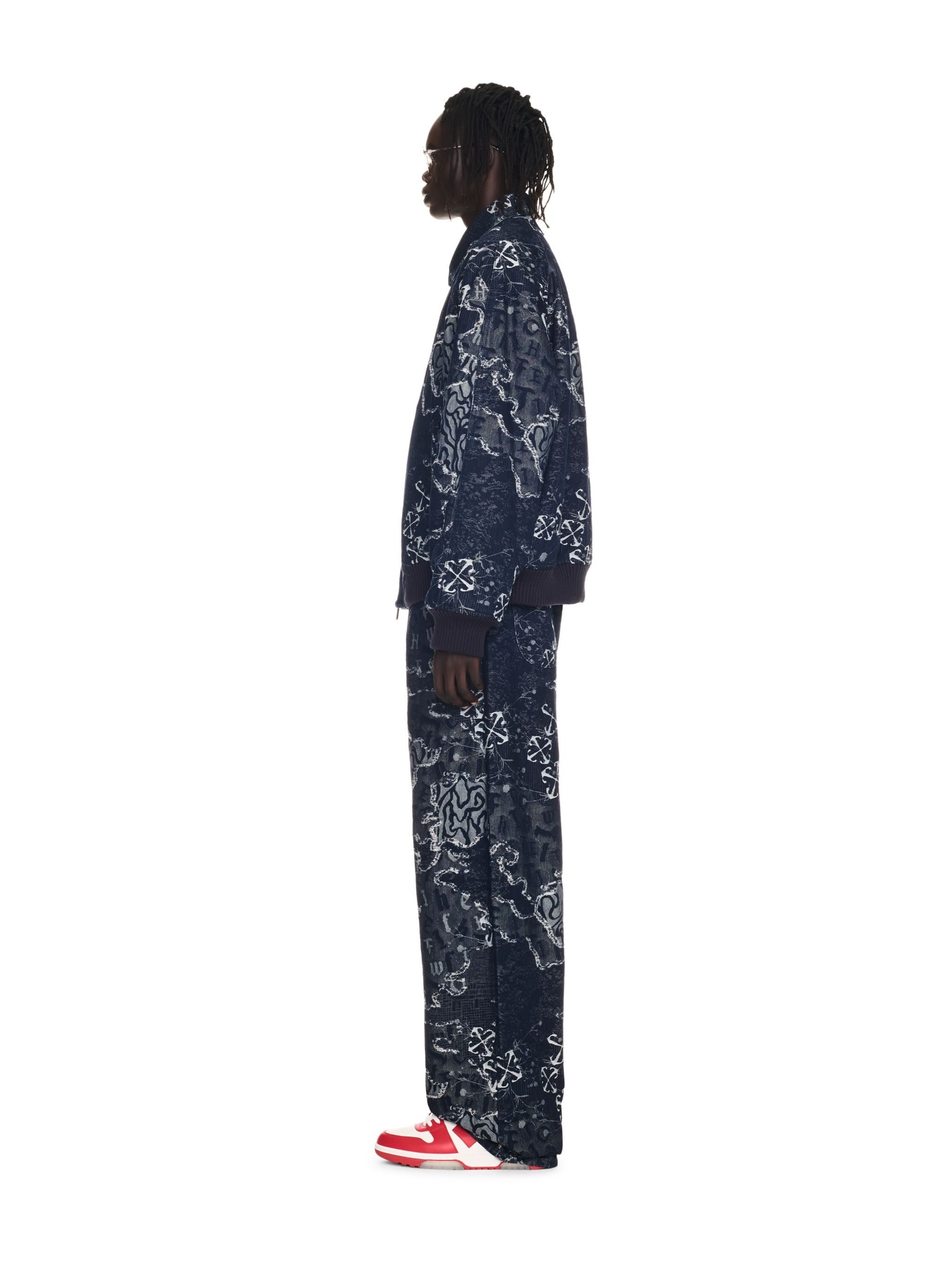 Blue Camo Jacquard Denim Bomber Jacket - 3