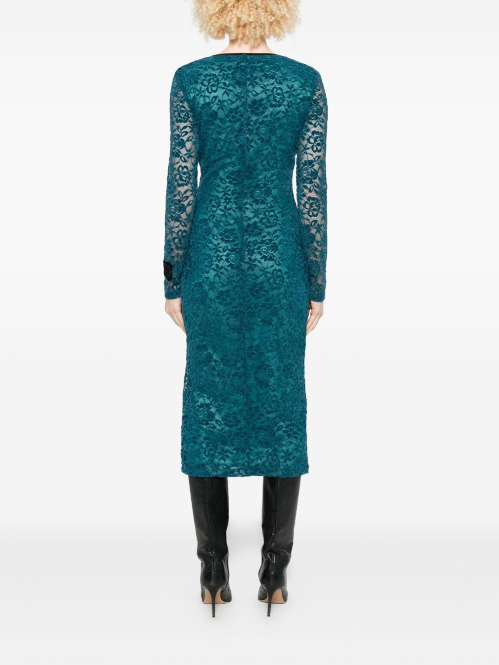 floral lace long-sleeve midi dress - 4