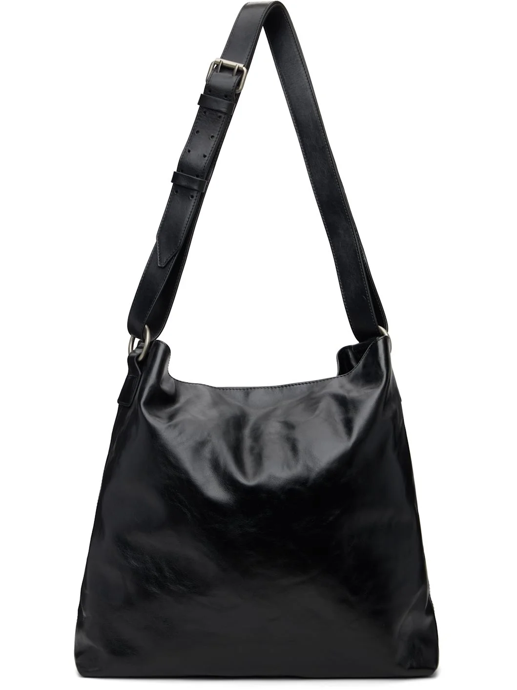 Black Leather Messenger Bag - 1