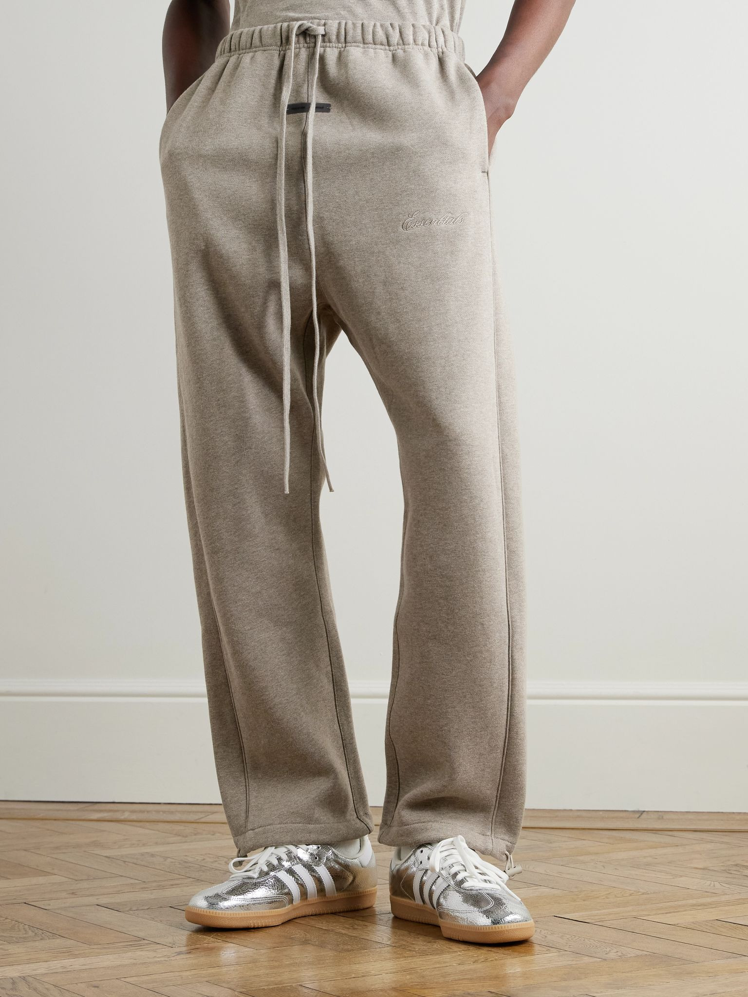 Tapered Logo-Appliquéd Cotton-Blend Jersey Sweatpants Taupe - 3