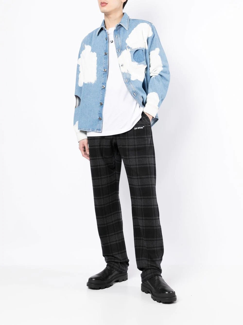 logo-print check pattern track pants - 2